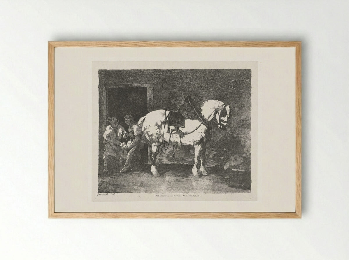Een paard wordt beslagen (The Farrier) - François Jean Villain - Framed Print Wood