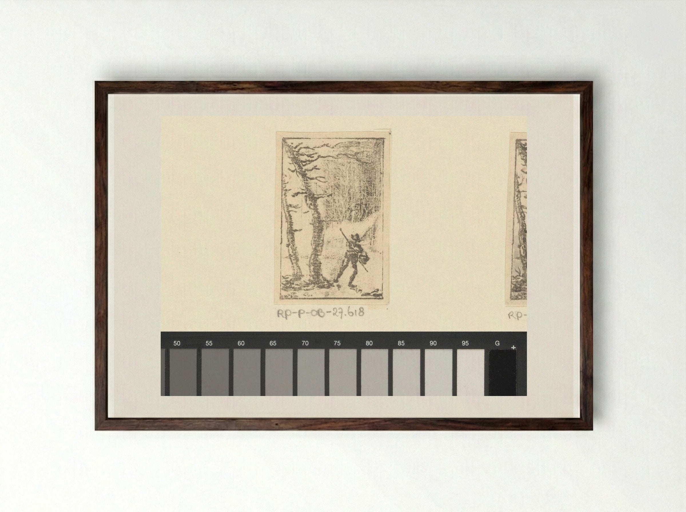 Een schaatser in het bos - Pieter Bartholomeusz. Barbiers - Framed Print Dark Wood