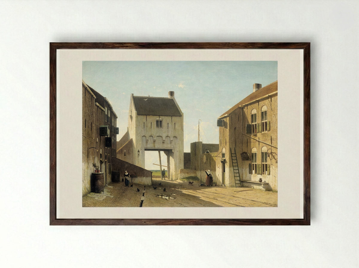 Een stadspoort in Leerdam - Jan Weissenbruch - Framed Print Dark Wood