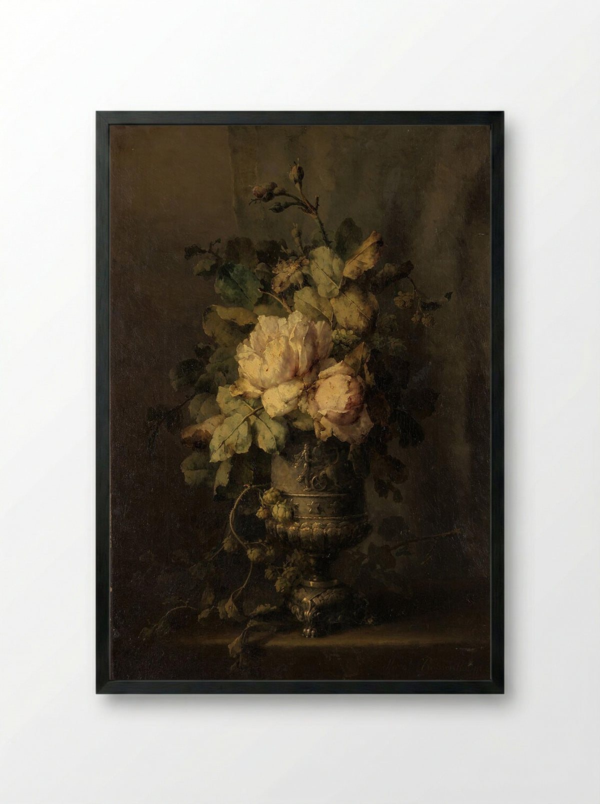 Een vaas met rozen (A Vase with Roses) - Margaretha Roosenboom - Framed Print Black