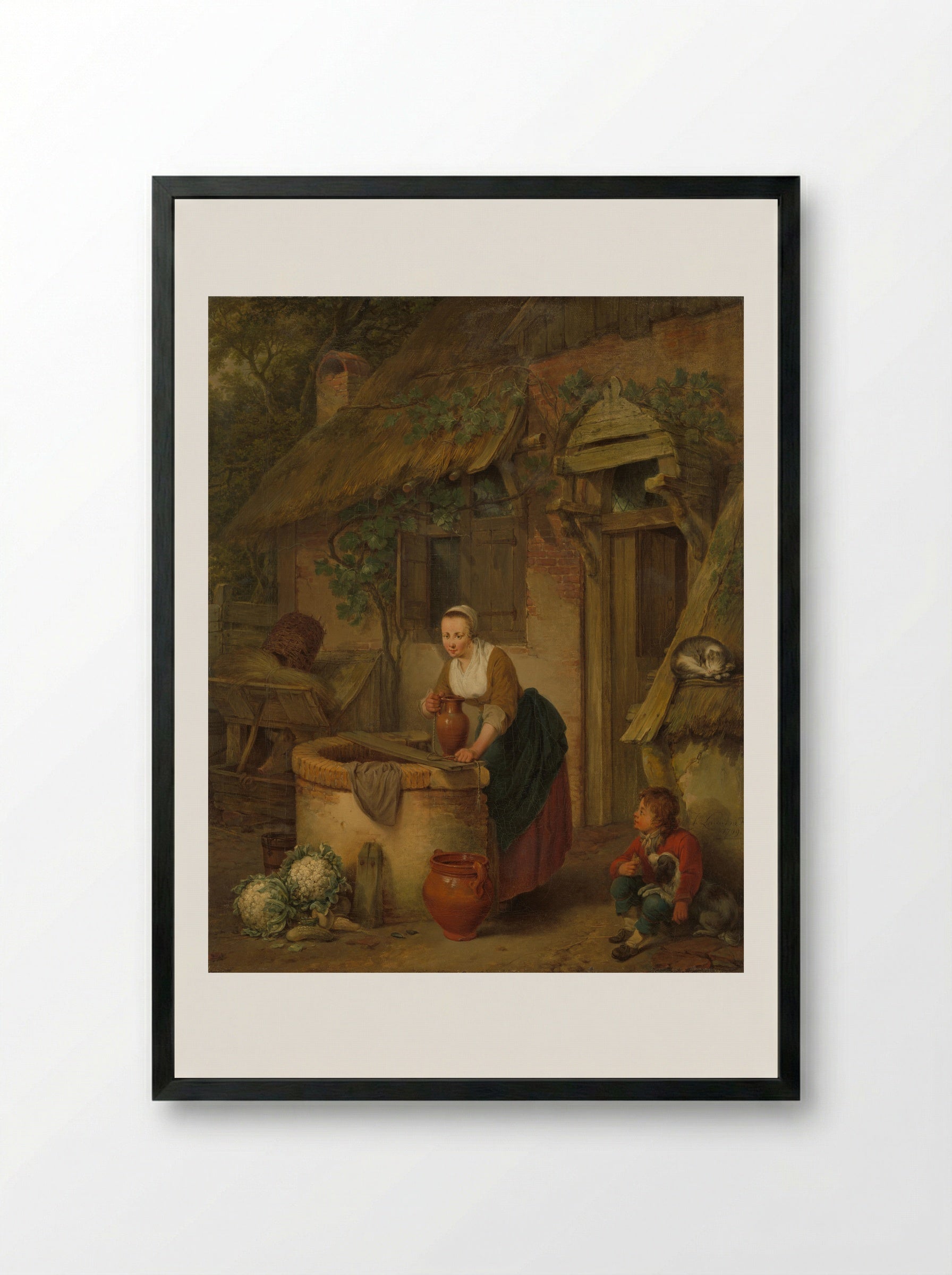Een vrouw bij een waterput - Jacobus Johannes Lauwers - Framed Print Black