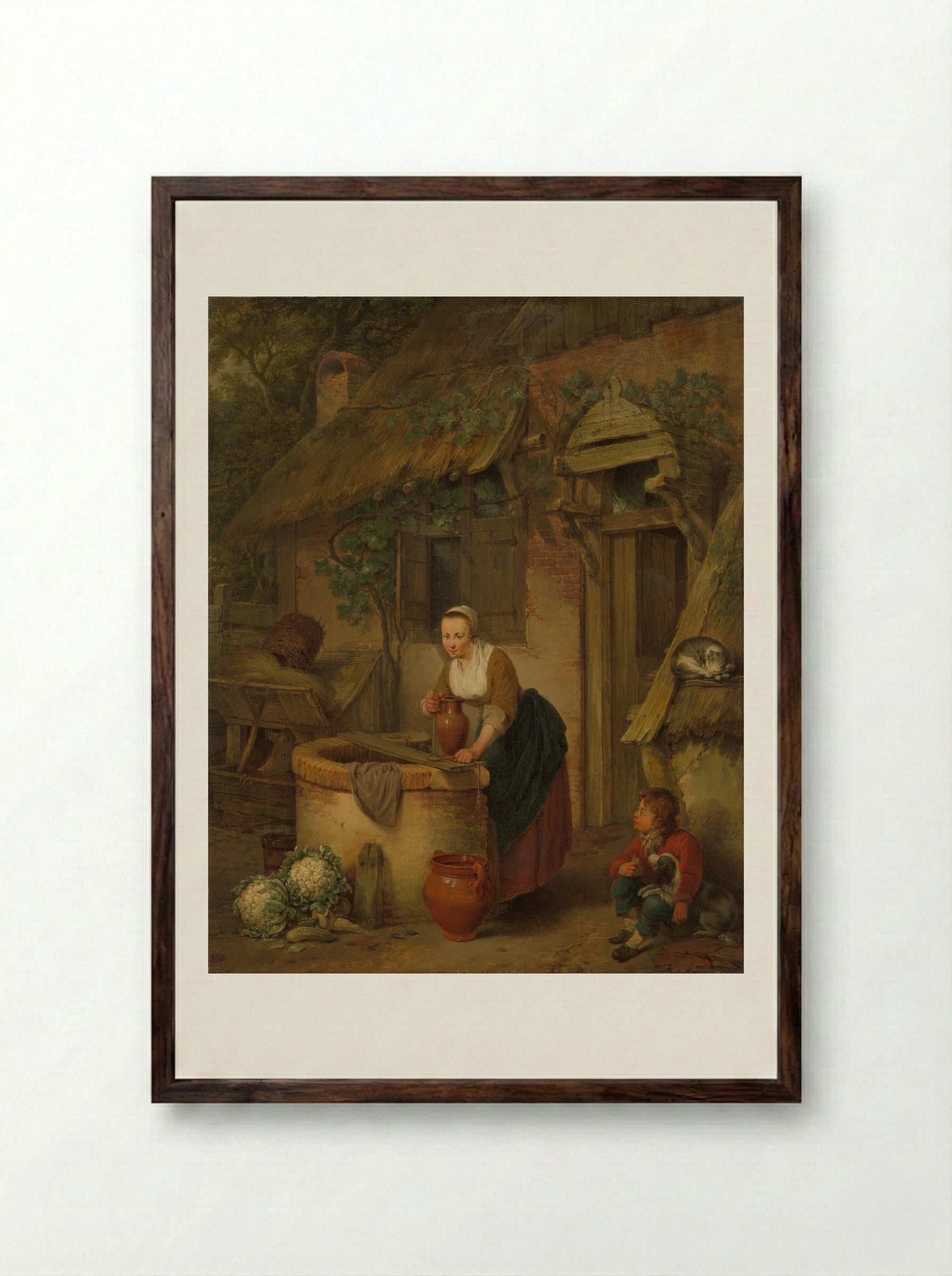 Een vrouw bij een waterput - Jacobus Johannes Lauwers - Framed Print Dark Wood