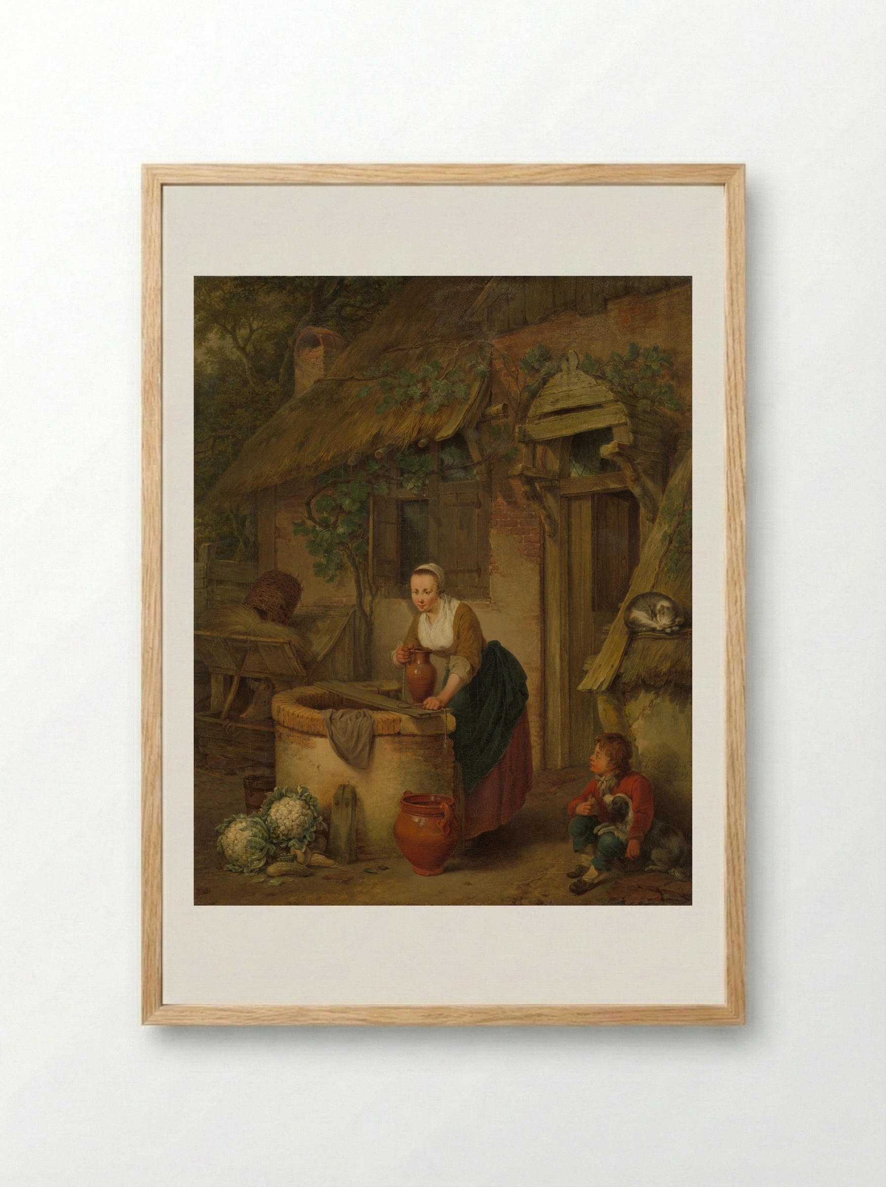 Een vrouw bij een waterput - Jacobus Johannes Lauwers - Framed Print Wood