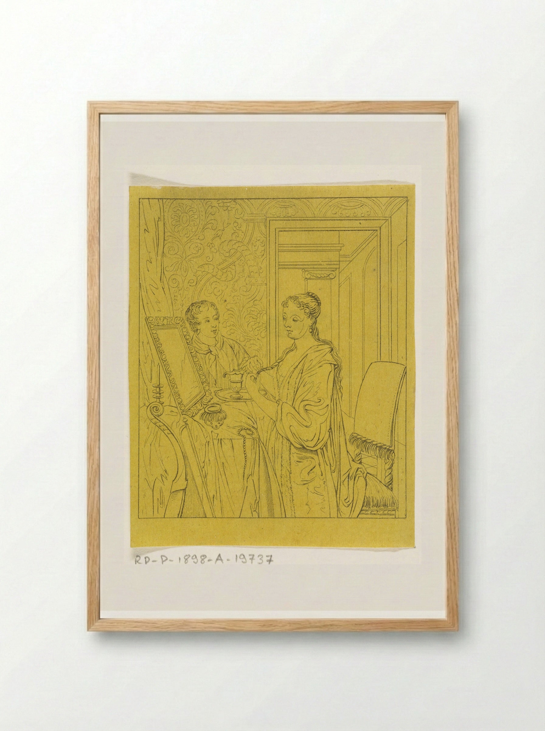 Een vrouw bij haar toilet - Joannes Bemme - Framed Print Wood