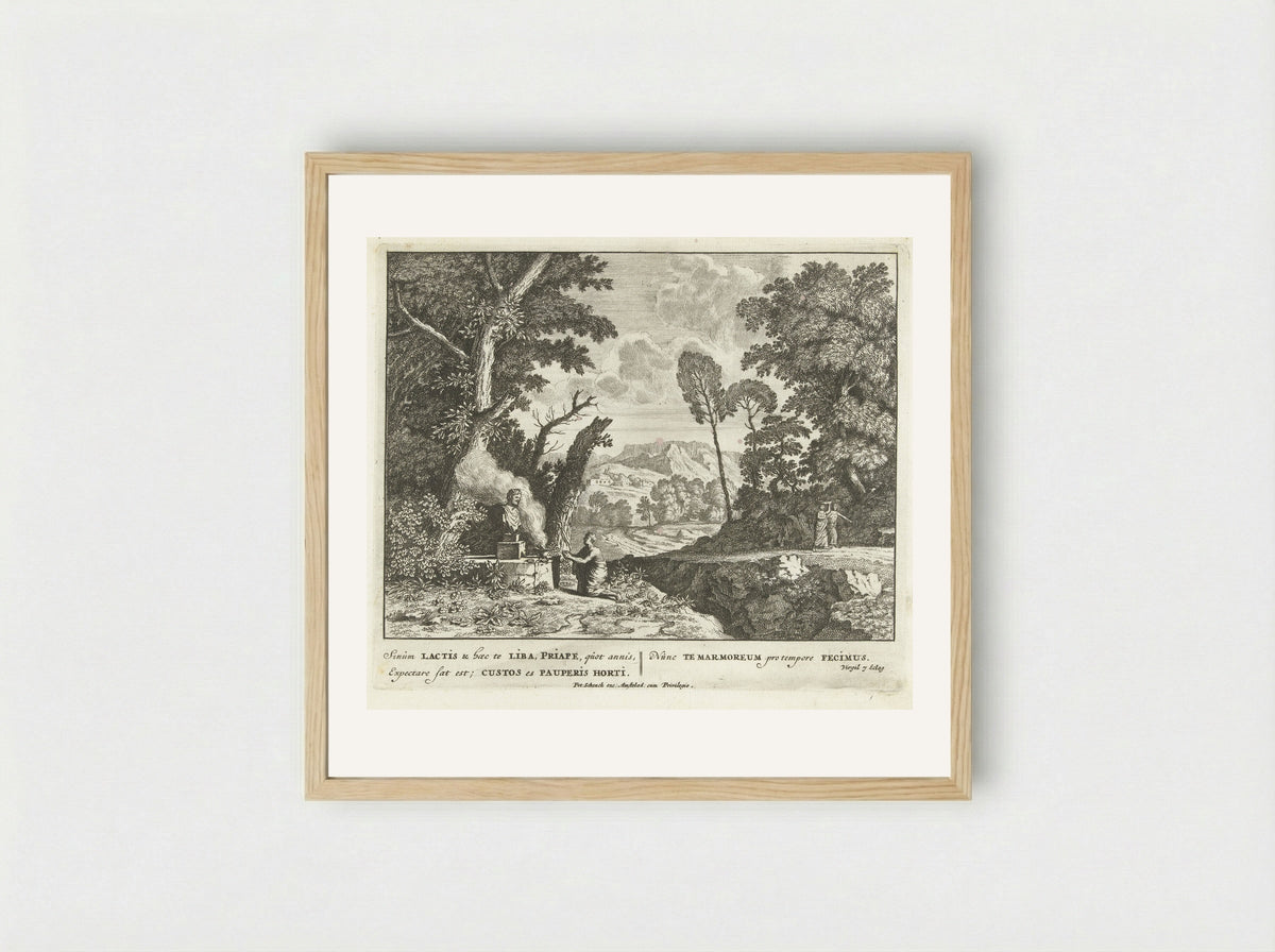 Een vrouw brengt een offer aan Priapus - Jan van Call (I) - Framed Print Wood