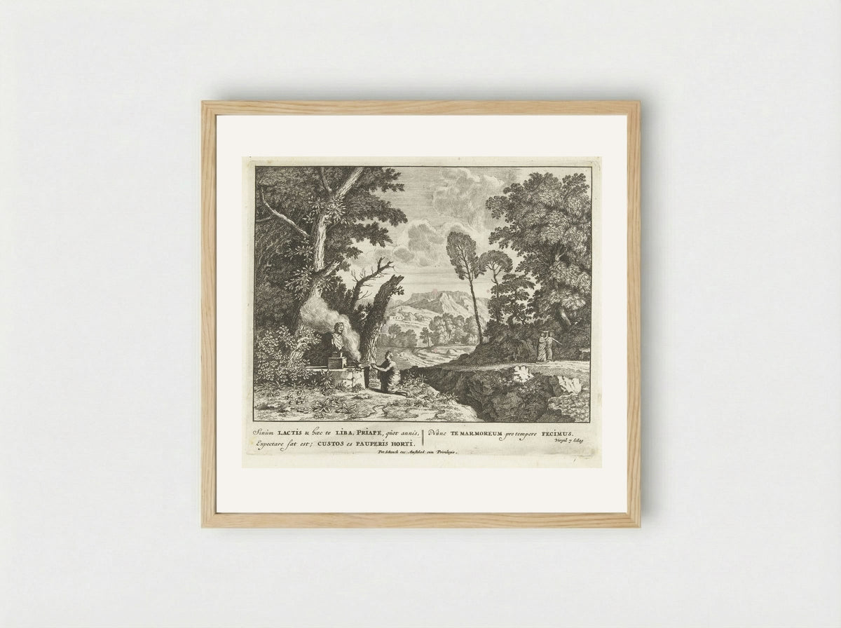 Een vrouw brengt een offer aan Priapus - Jan van Call (I) - Framed Print Wood