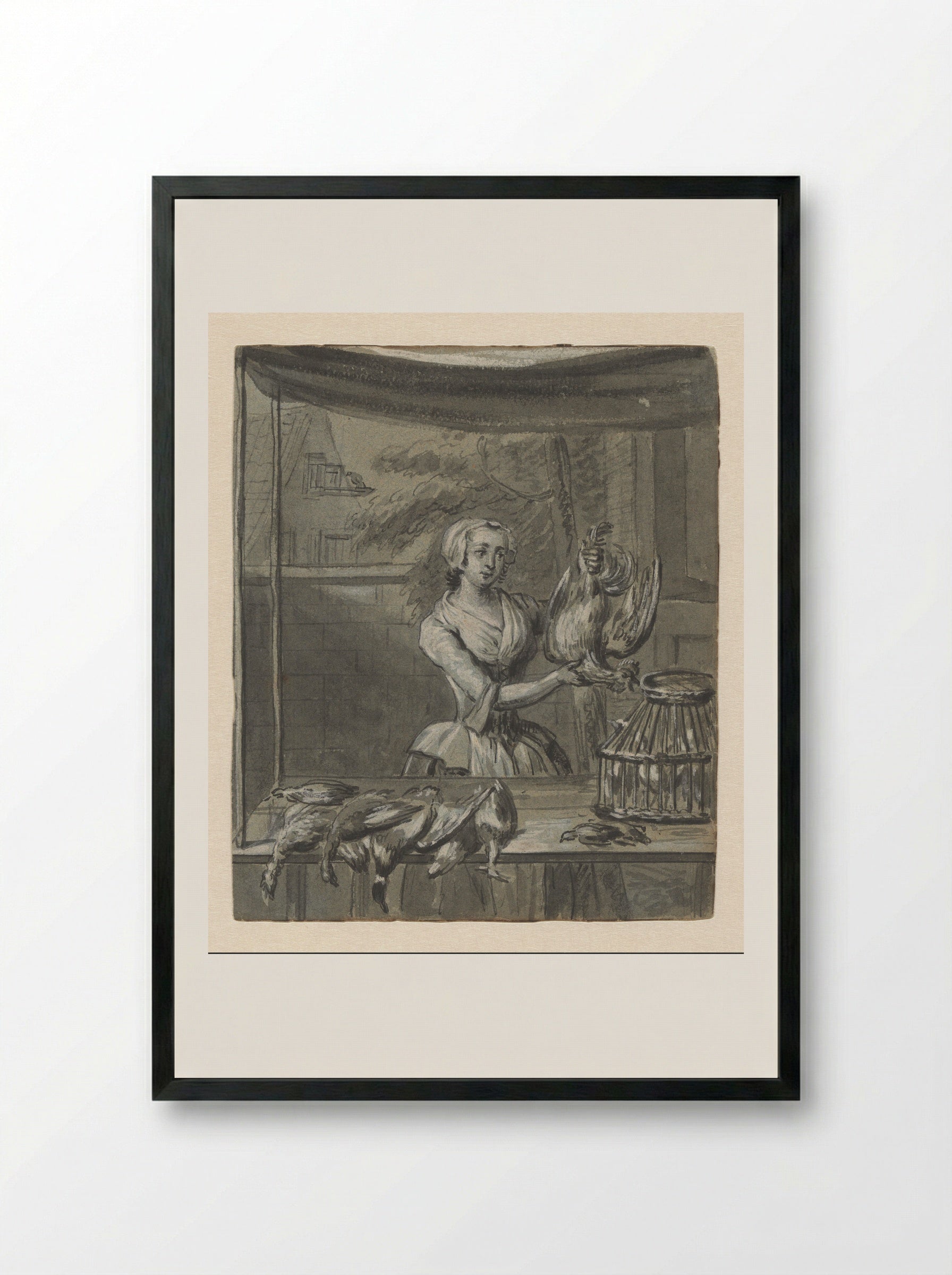 Een vrouw die gevogelte verkoopt - Tibout Regters - Framed Print Black