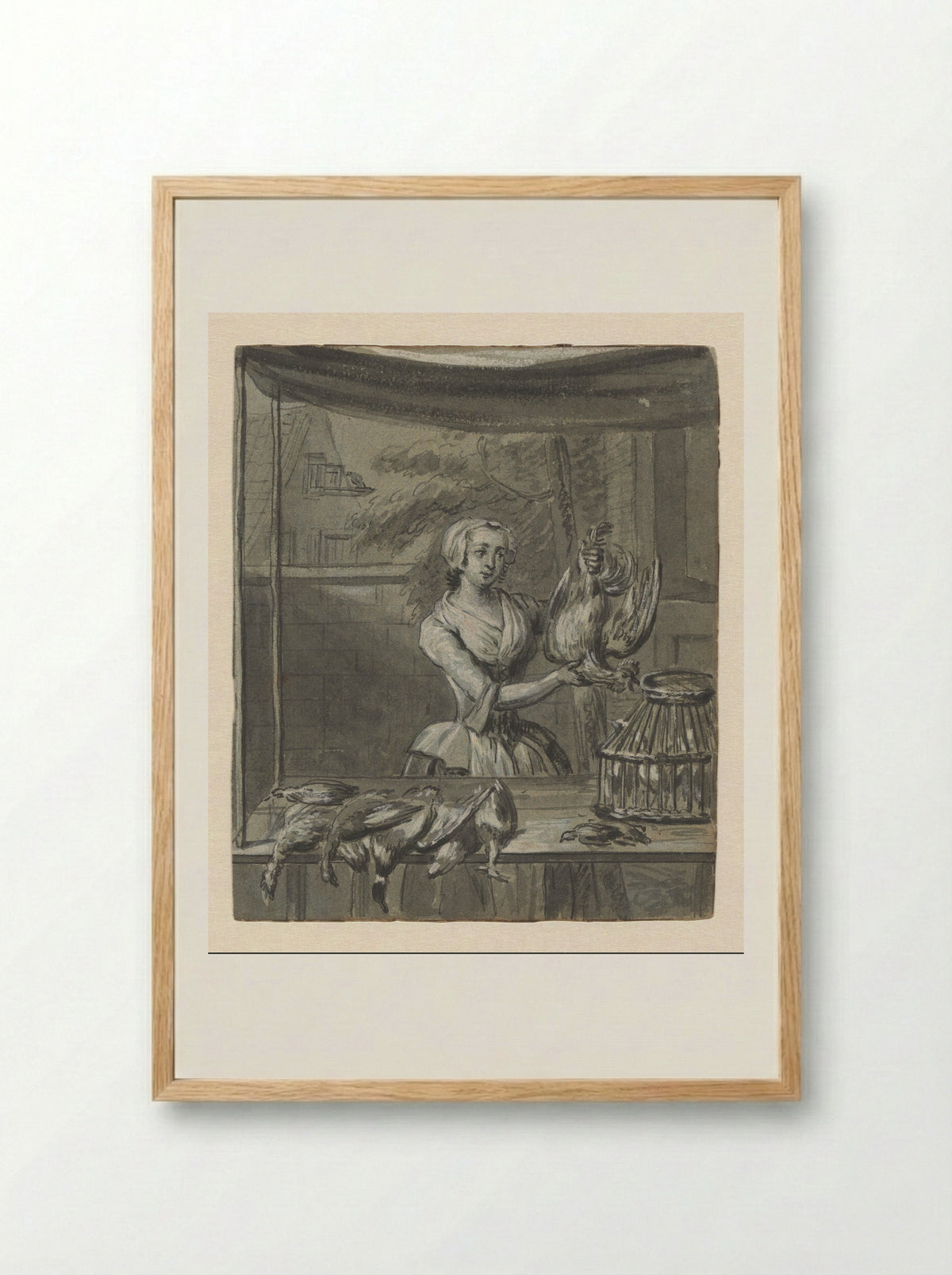 Een vrouw die gevogelte verkoopt - Tibout Regters - Framed Print Wood