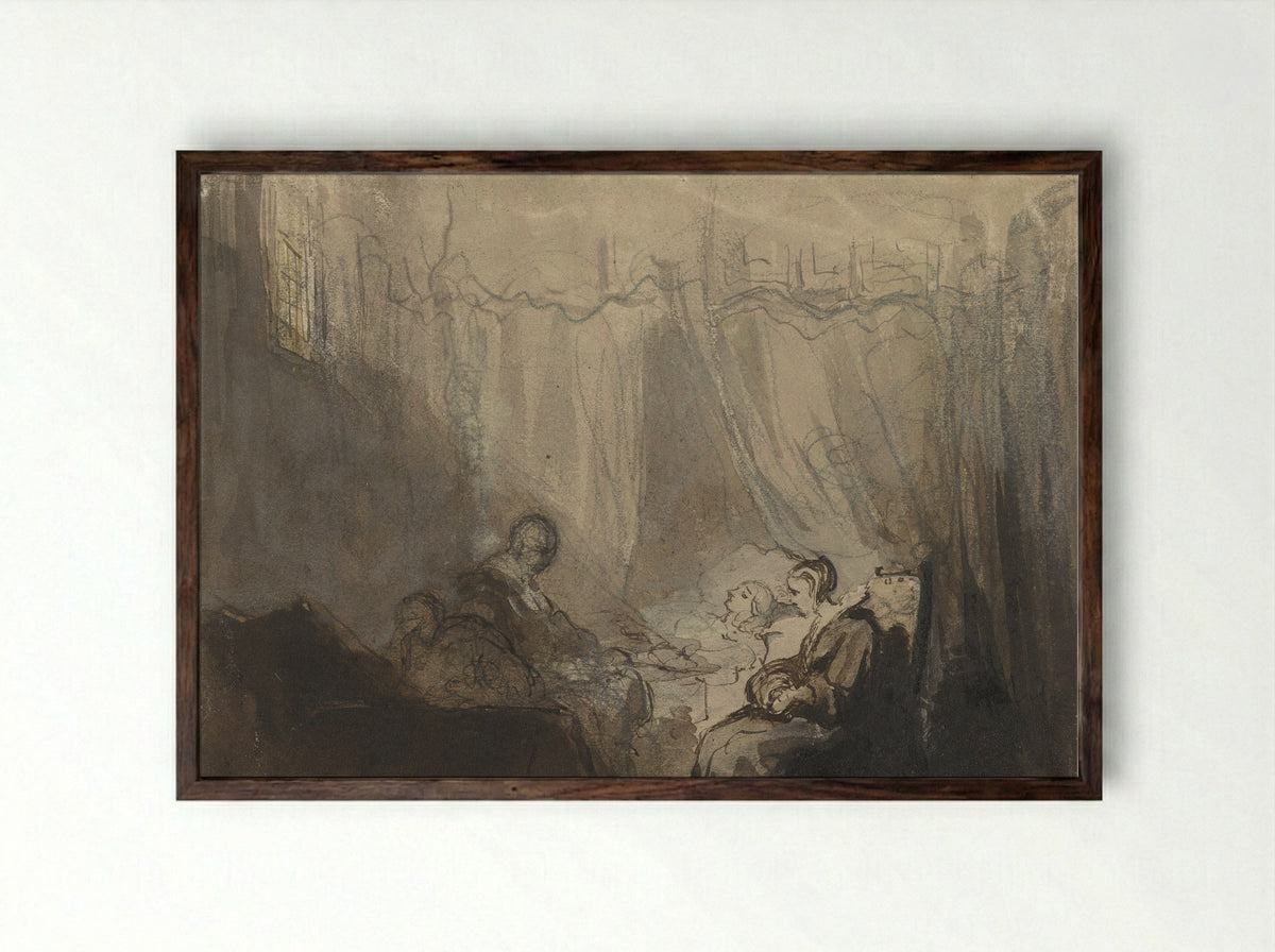 Een ziekbed (The Sickbed) - Christoffel Bisschop - Framed Print Dark Wood
