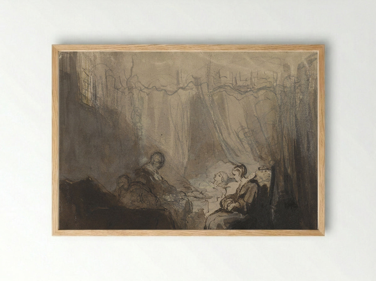 Een ziekbed (The Sickbed) - Christoffel Bisschop - Framed Print Wood