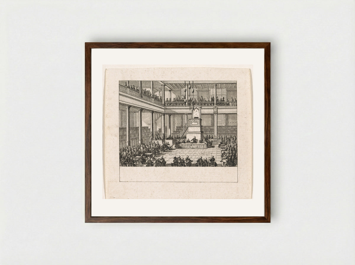 Eerste algemene vergadering van de Maatschappij tot Nut van 't Algemeen - Cornelis Brouwer - Framed Print Dark Wood