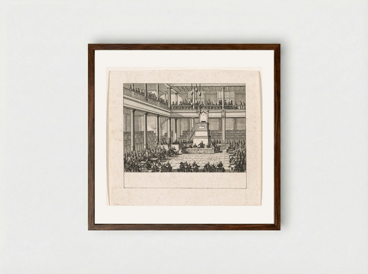 Eerste algemene vergadering van de Maatschappij tot Nut van 't Algemeen - Cornelis Brouwer - Framed Print Dark Wood