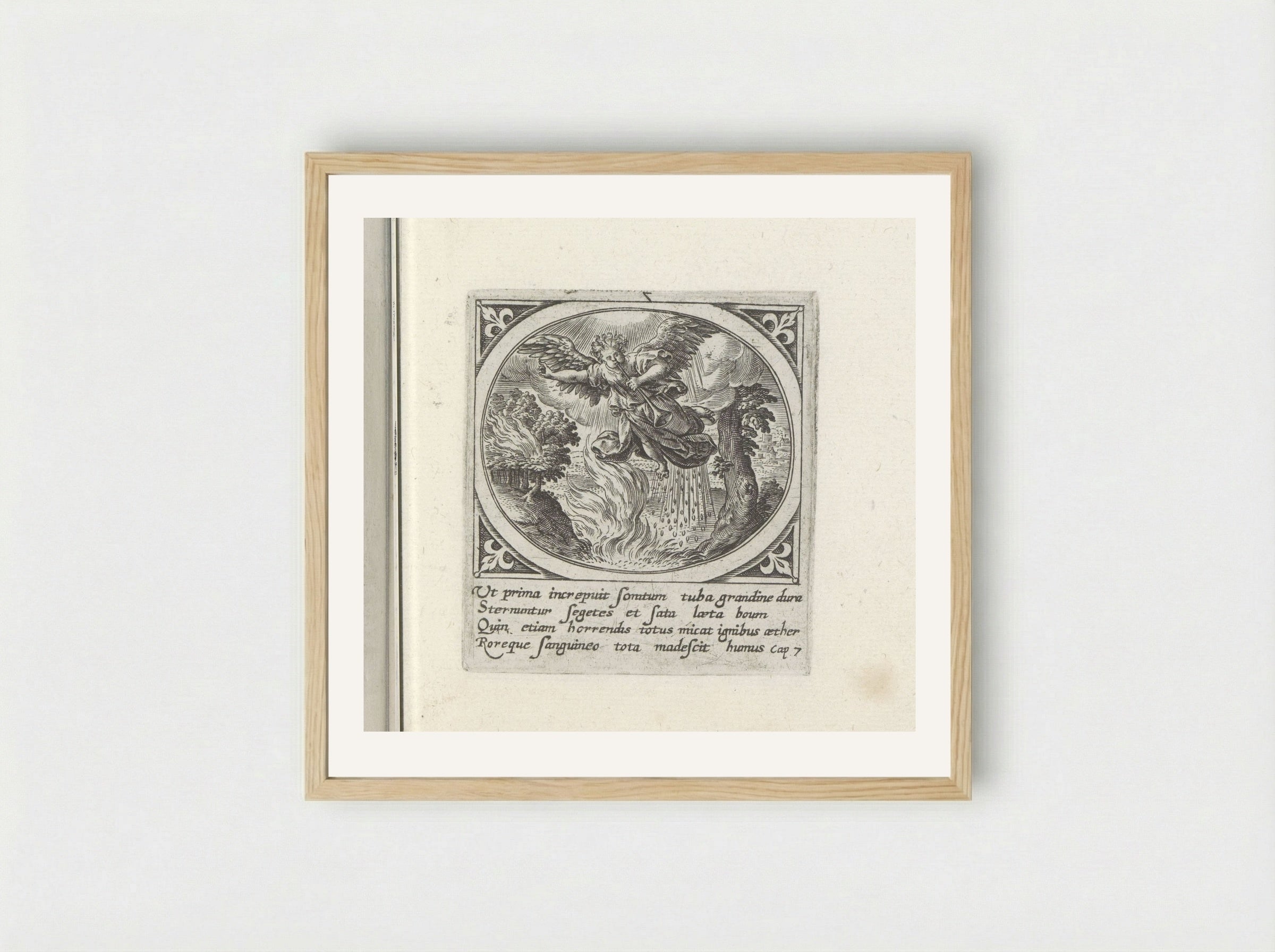 Eerste engel blaast op bazuin - Gerard de Jode - Framed Print Wood
