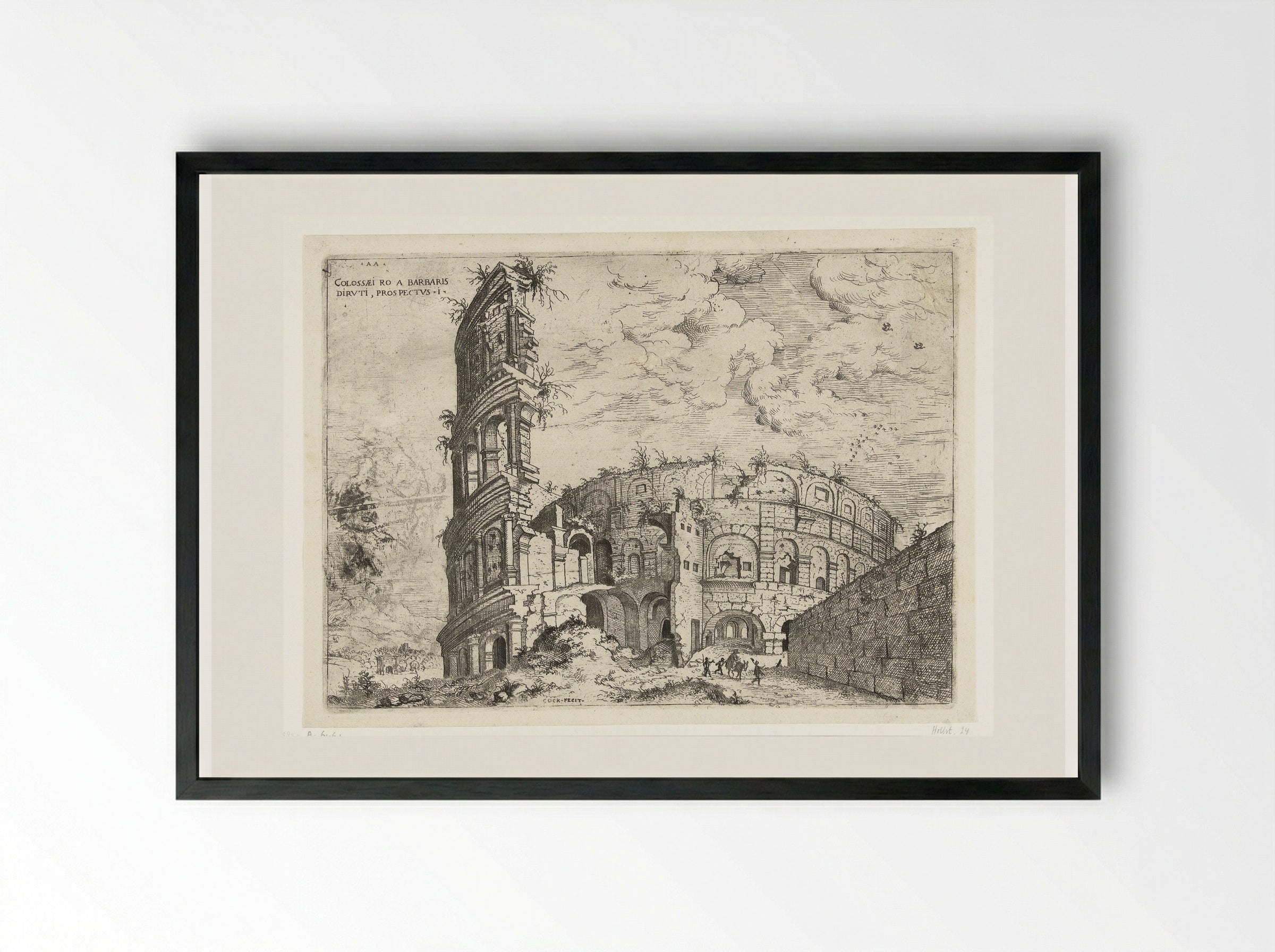 Eerste gezicht op het Colosseum te Rome - Hieronymus Cock - Framed Print Black