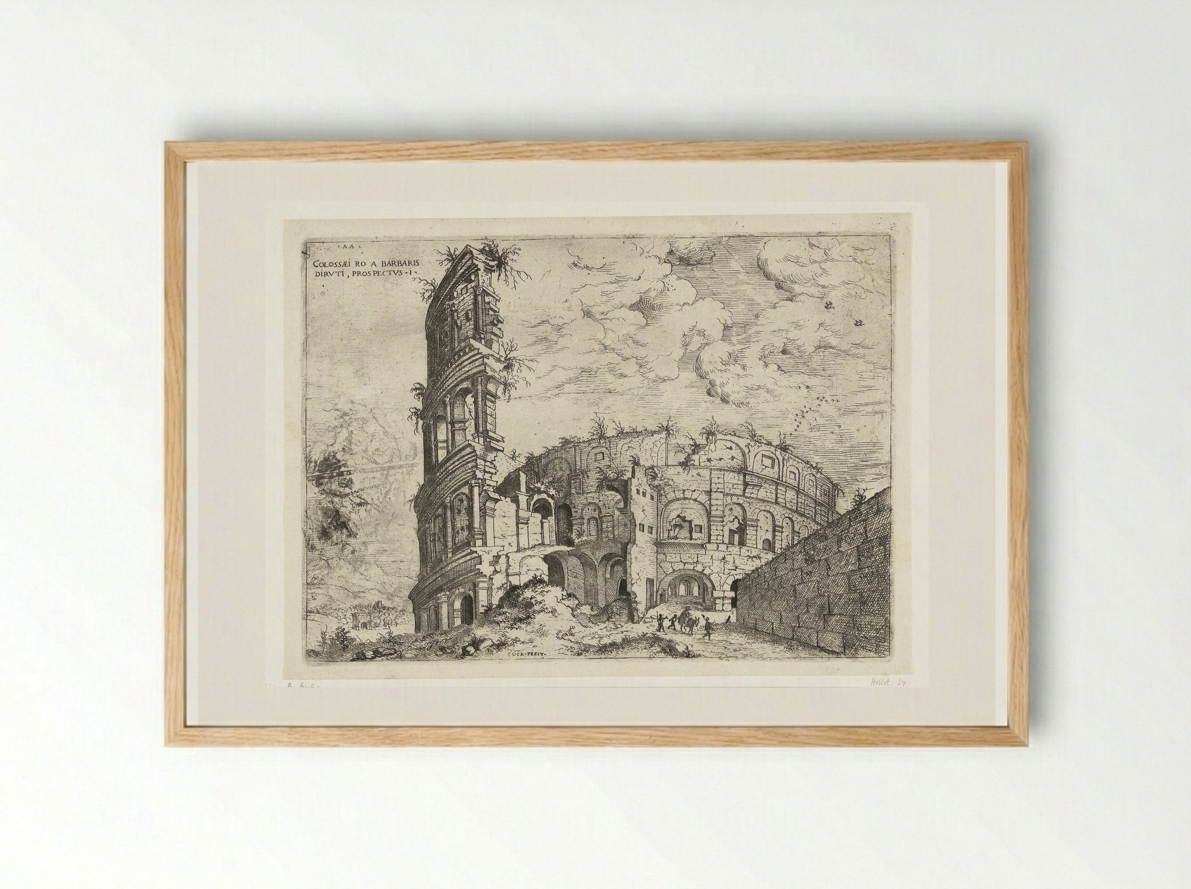 Eerste gezicht op het Colosseum te Rome - Hieronymus Cock - Framed Print Wood