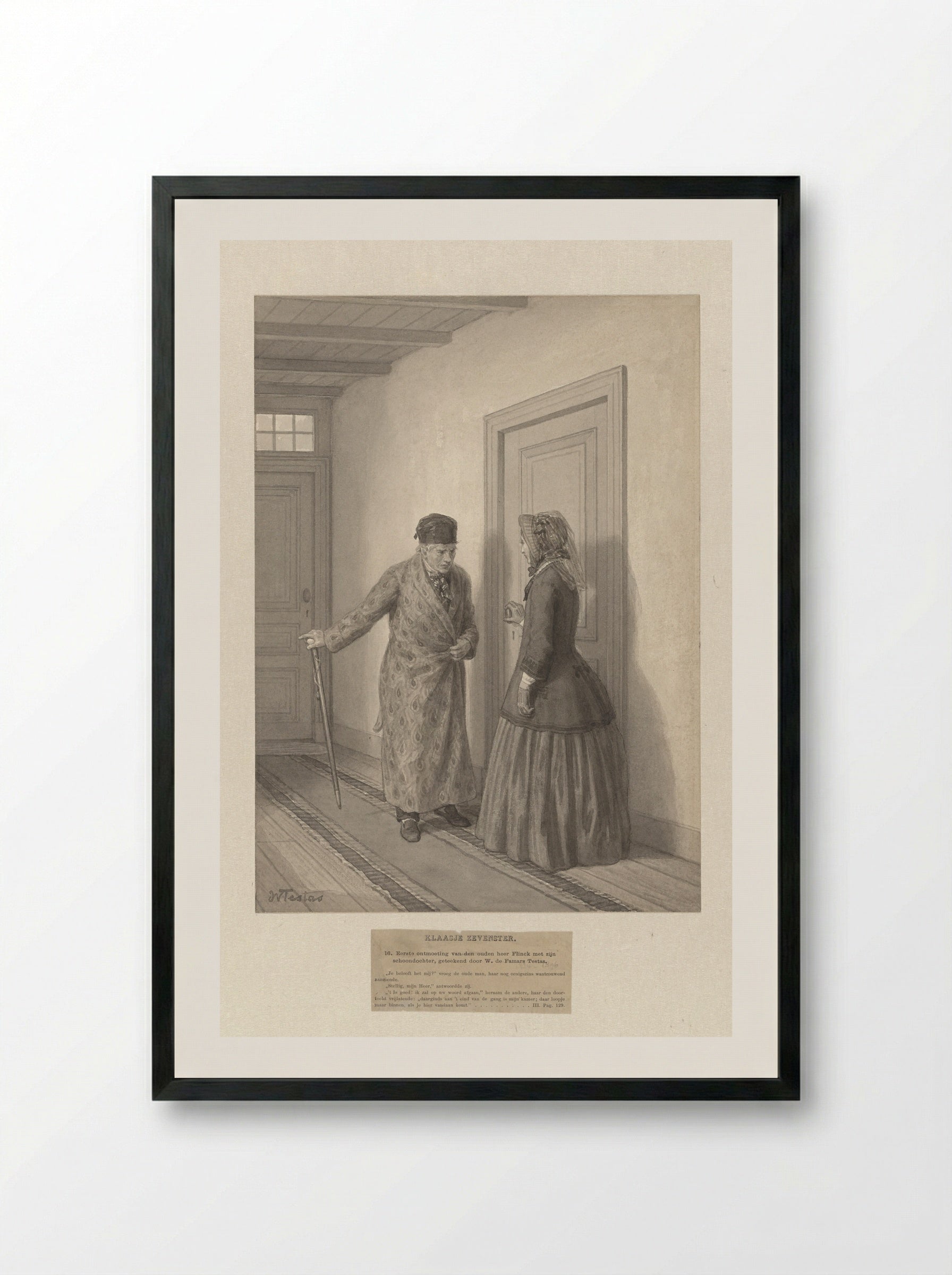 Eerste ontmoeting van de oude heer Flinck met zijn schoondochter - Willem de Famars Testas - Framed Print Black
