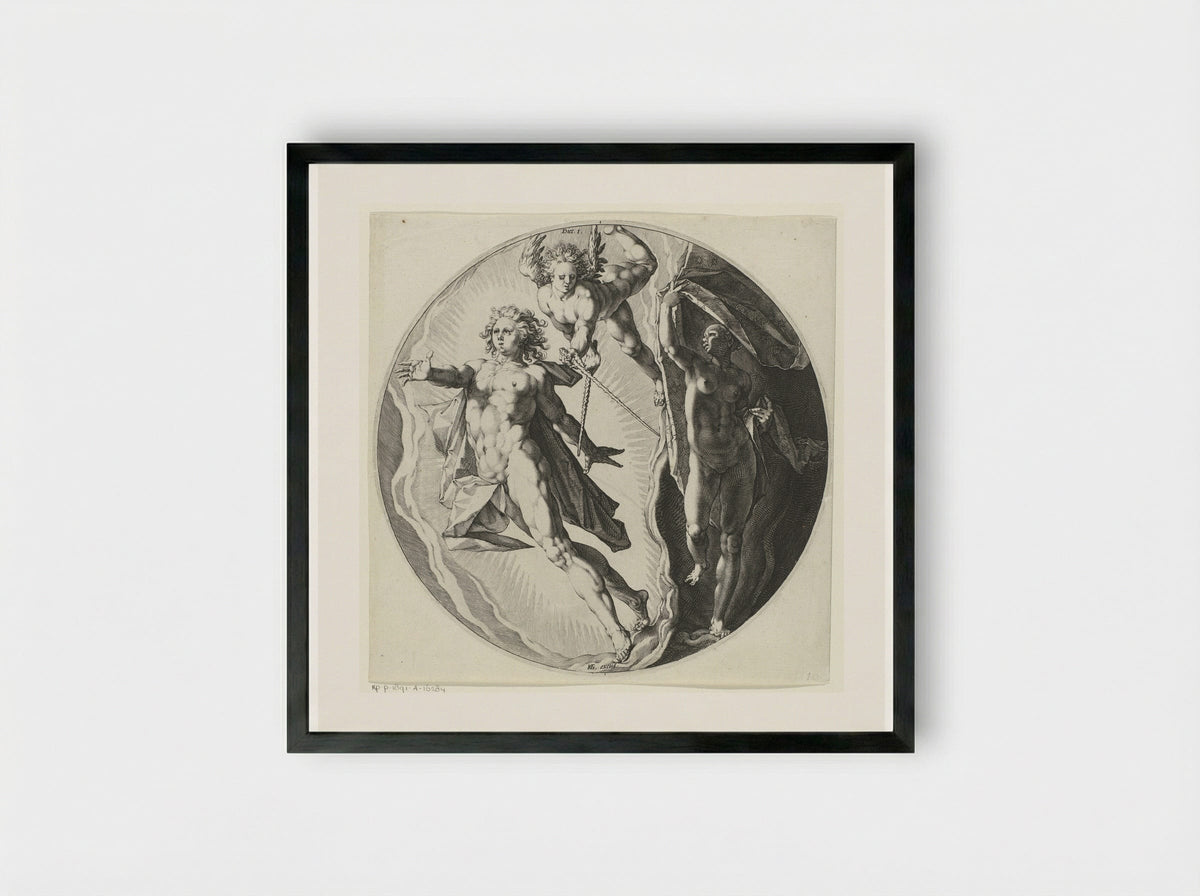 Eerste scheppingsdag: scheiding van licht en duisternis - Jan Harmensz. Muller - Framed Print Black