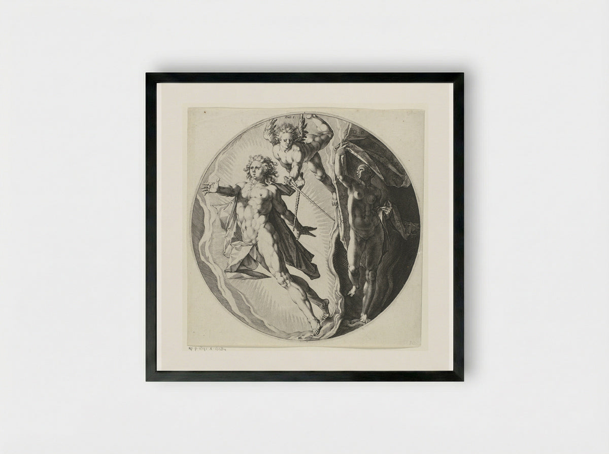 Eerste scheppingsdag: scheiding van licht en duisternis - Jan Harmensz. Muller - Framed Print Black
