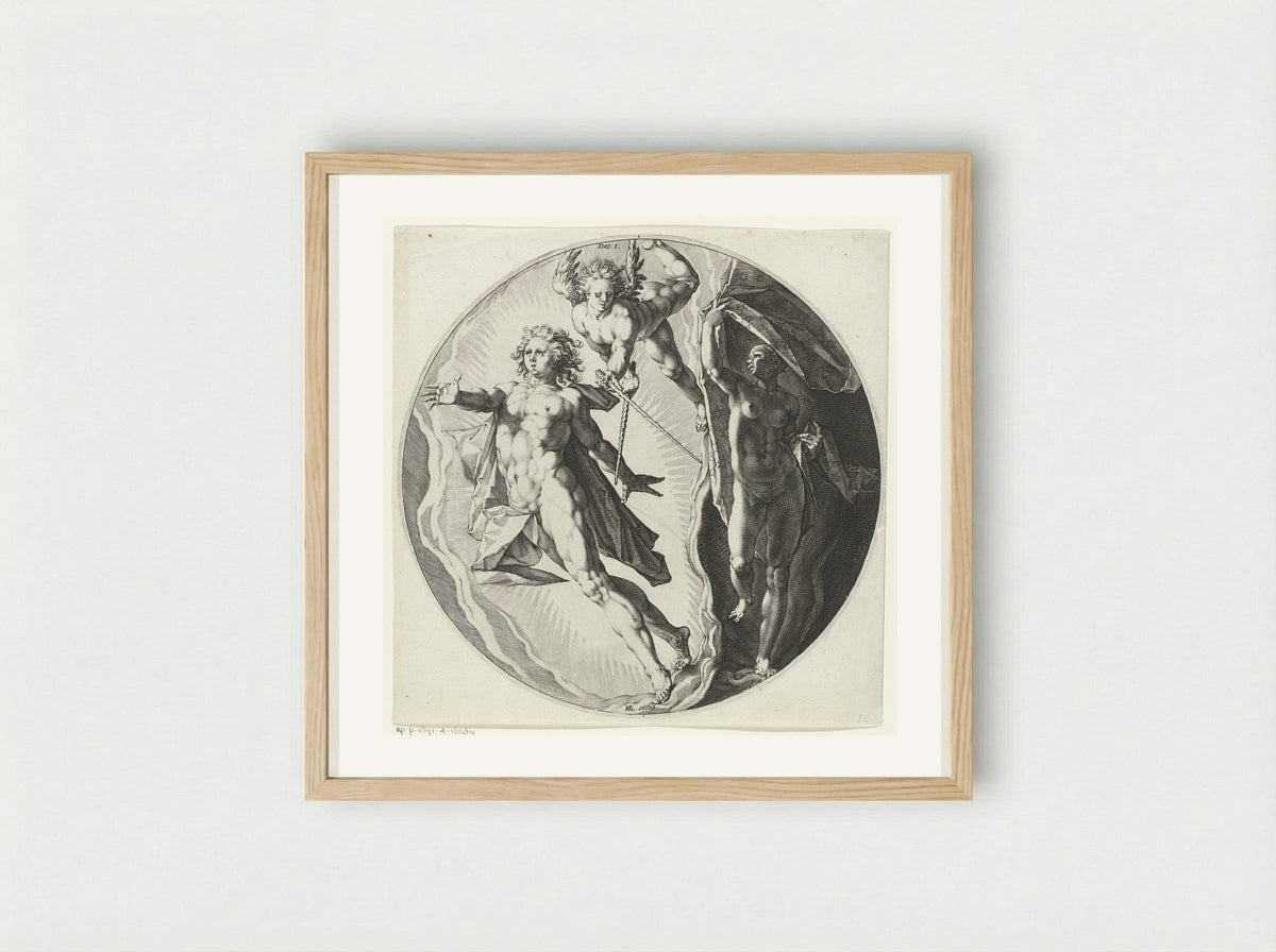 Eerste scheppingsdag: scheiding van licht en duisternis - Jan Harmensz. Muller - Framed Print Wood