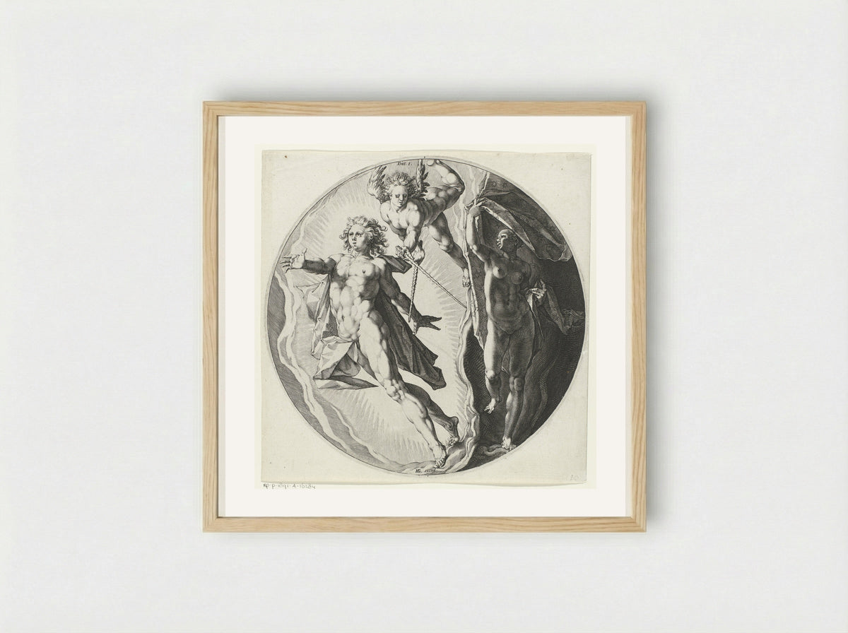 Eerste scheppingsdag: scheiding van licht en duisternis - Jan Harmensz. Muller - Framed Print Wood