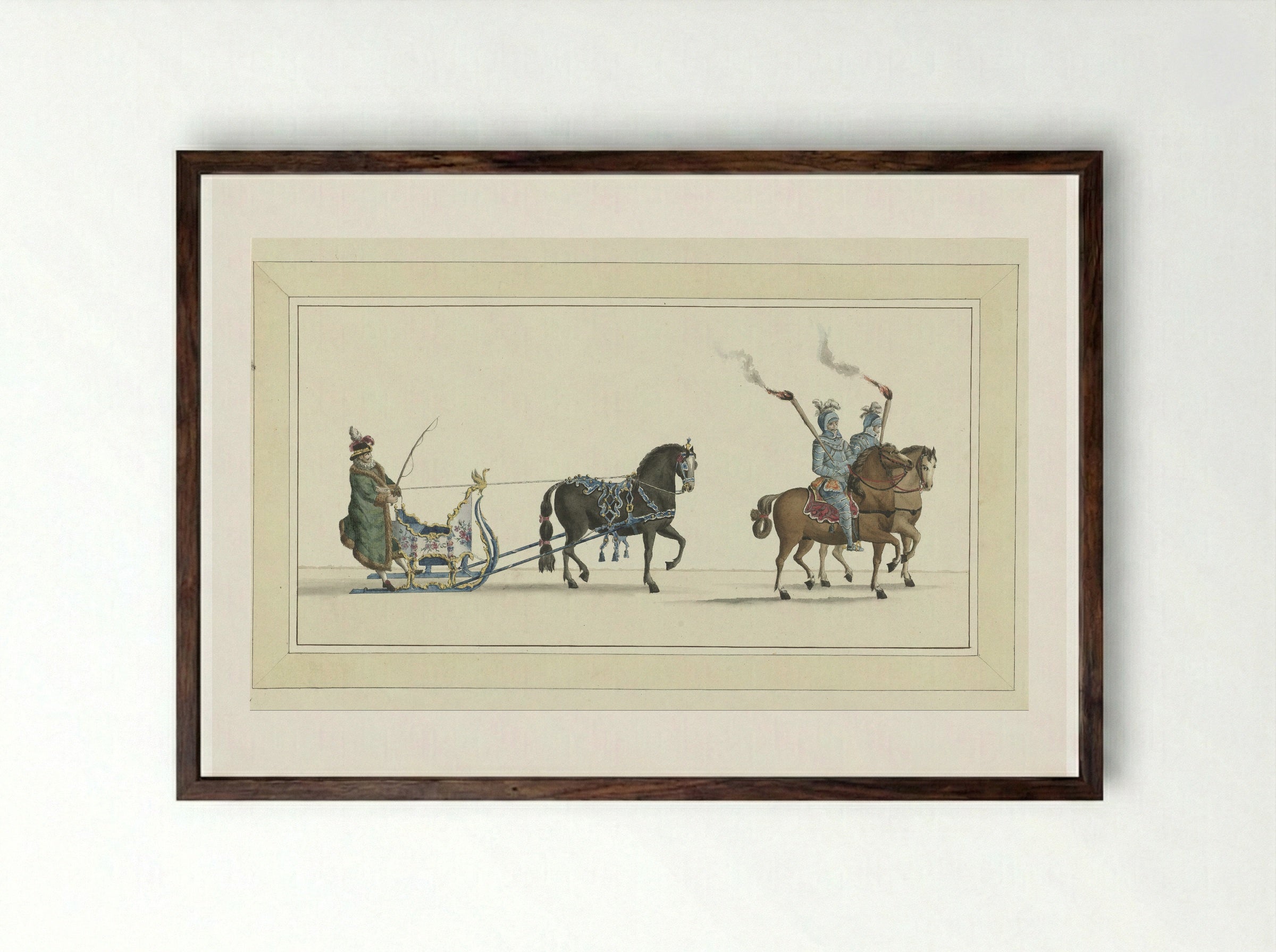Eerste slede (The First Sleigh) - Abraham Delfos - Framed Print Dark Wood