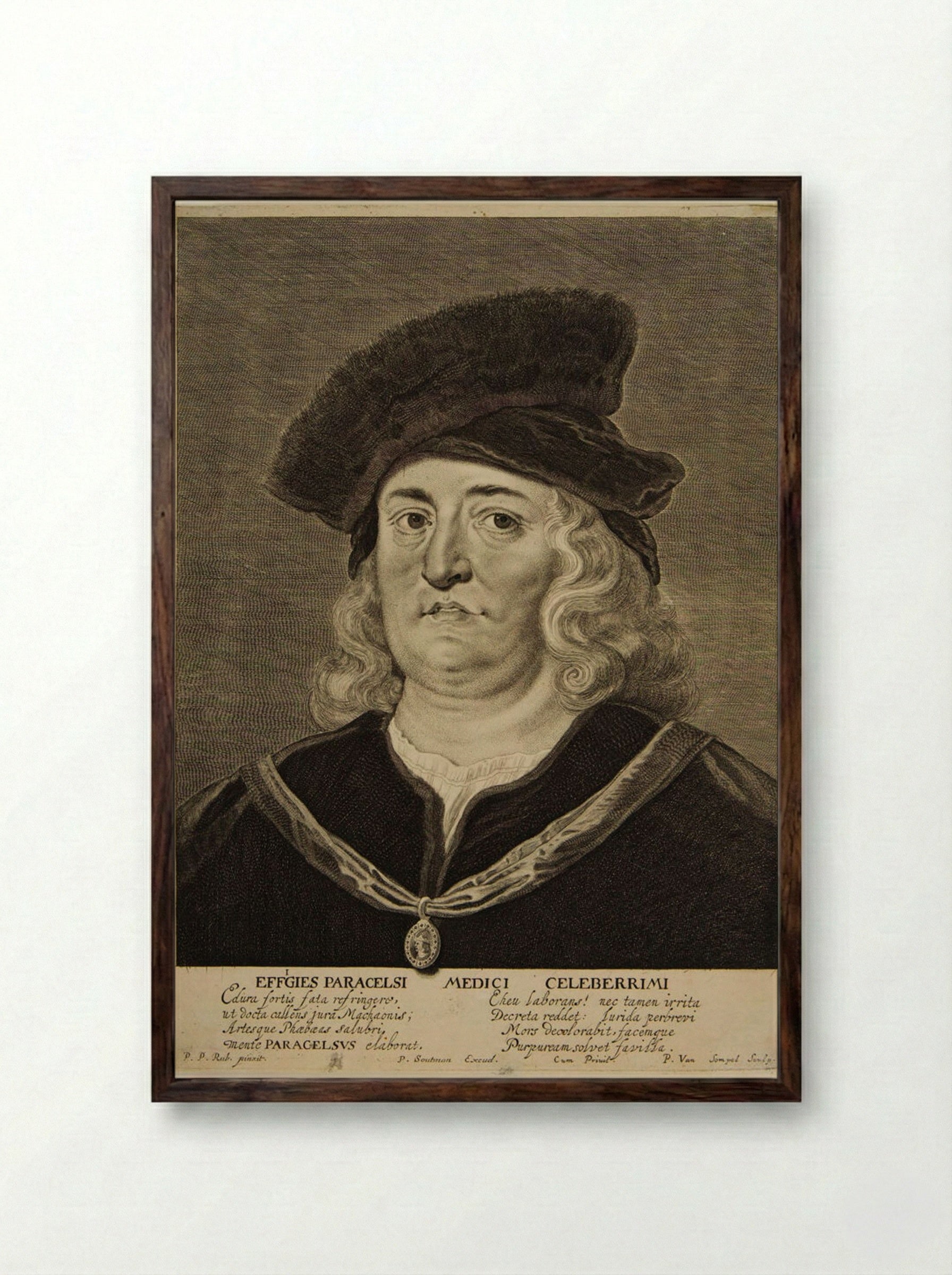 Effigies Paracelsi Medici Celeberrimi - Pieter van Sompel - Framed Print Dark Wood