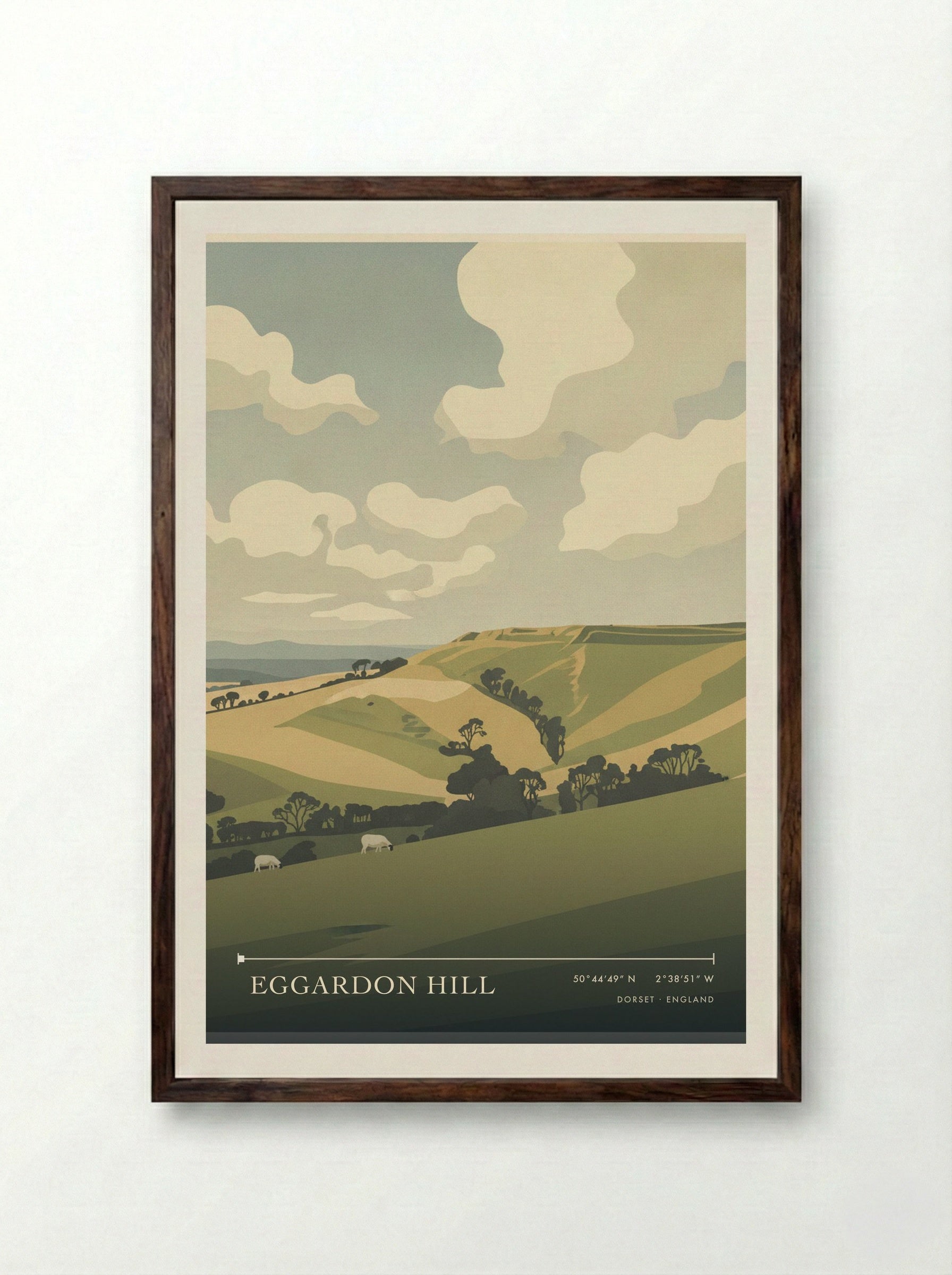 Eggardon Hill Dorset England Travel Poster - Framed Print Dark Wood