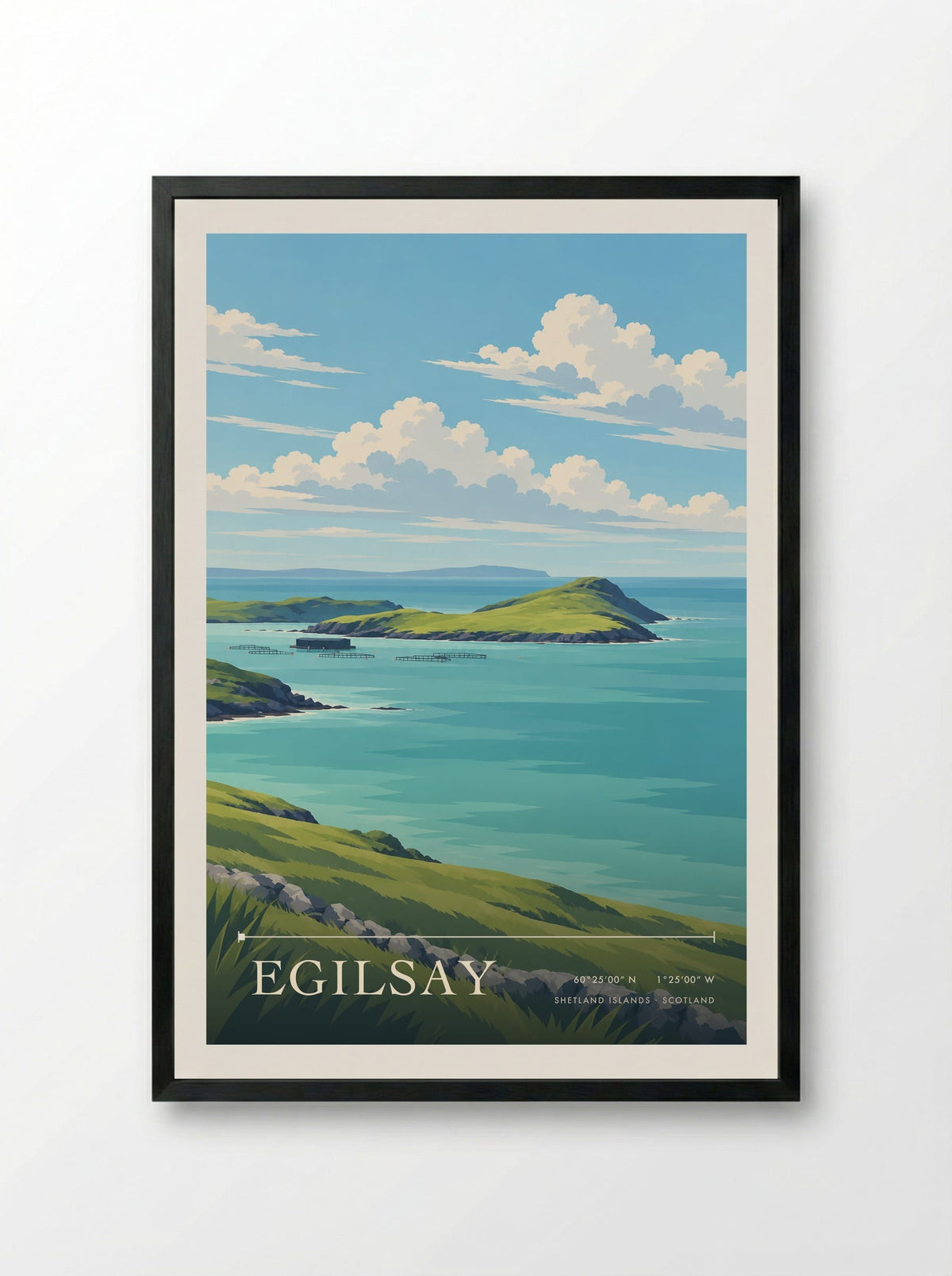 Egilsay, Shetland Islands | Travel Poster - Framed Print Black