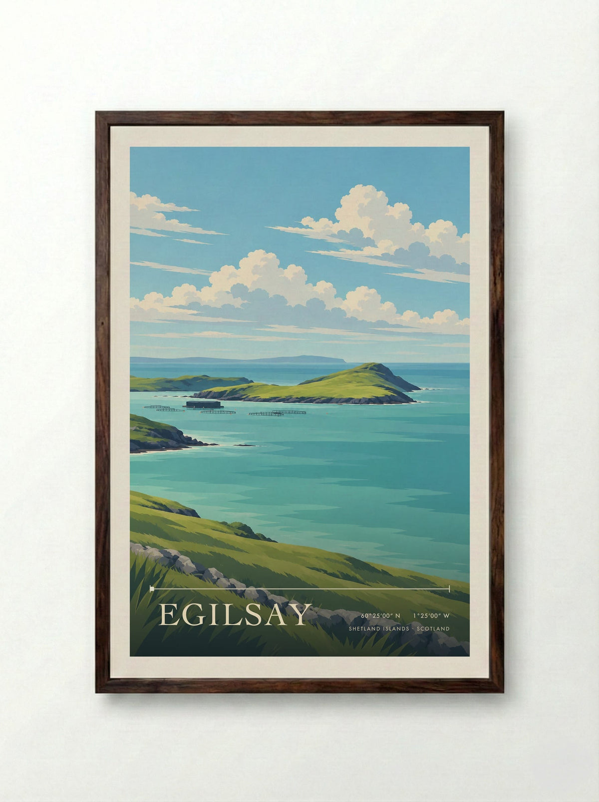 Egilsay, Shetland Islands | Travel Poster - Framed Print Dark Wood