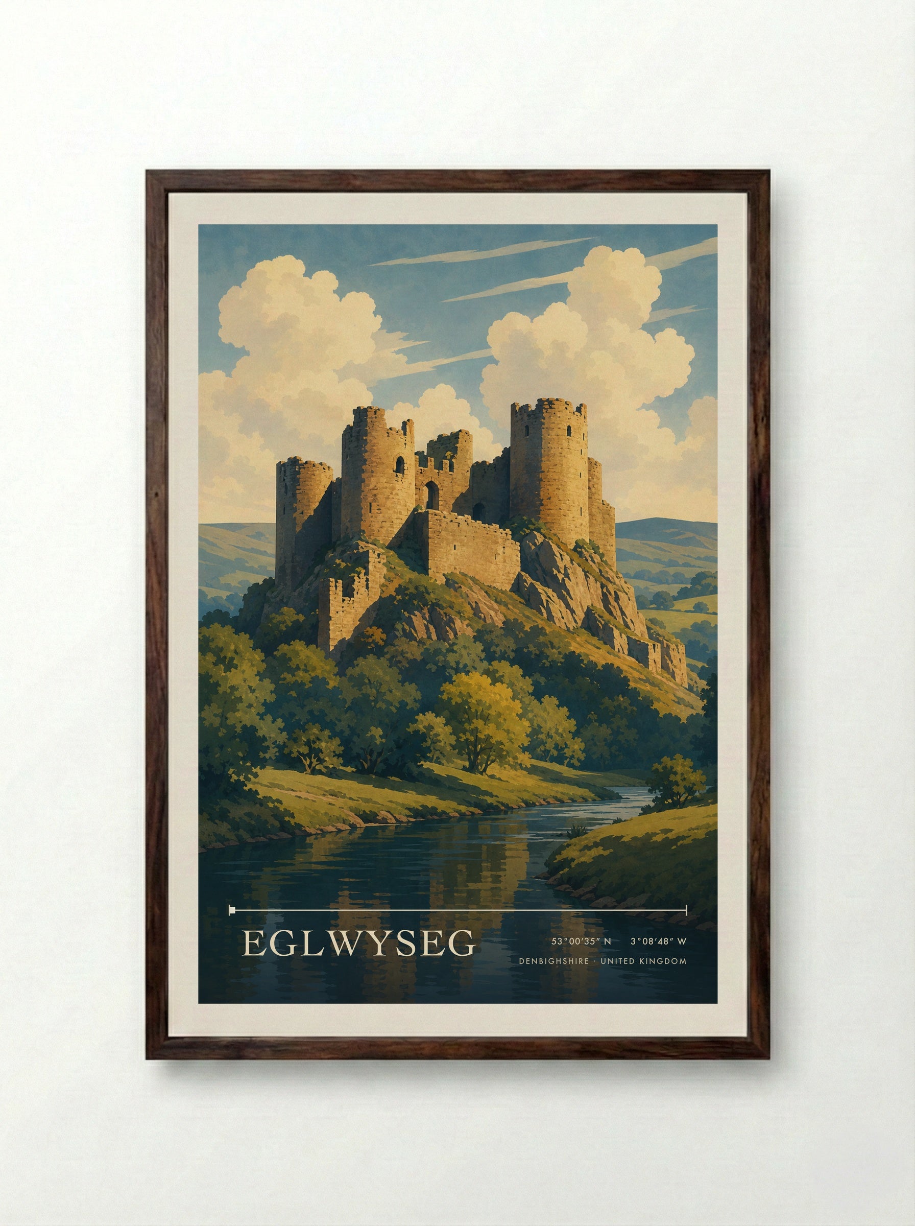 Eglwyseg Denbighshire United Kingdom Travel Poster - Framed Print Dark Wood
