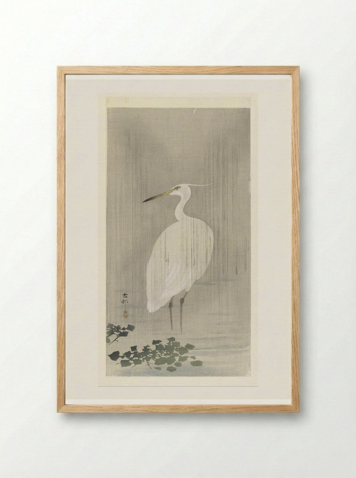 Egret in the Rain - Matsuki Heikichi - Framed Print Wood