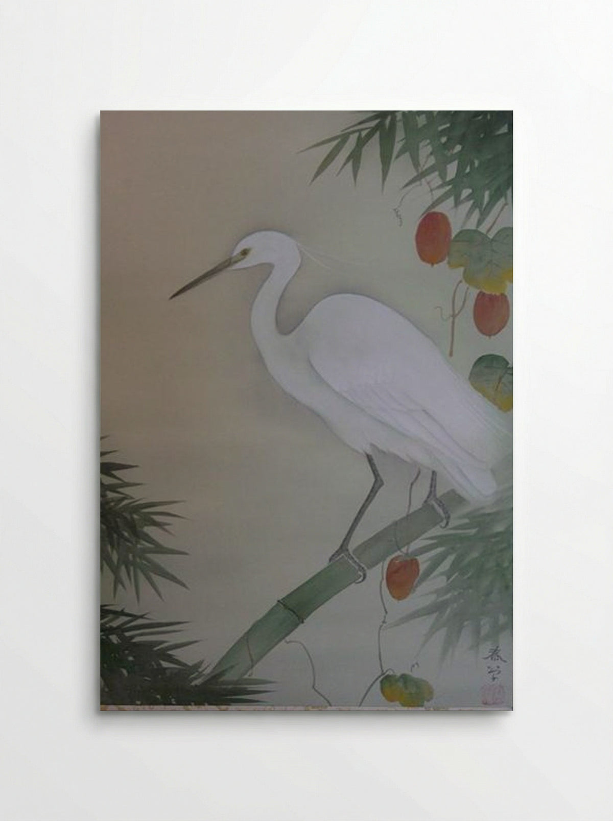 Egret on Bamboo Branch - Hishida Shunso - Poster