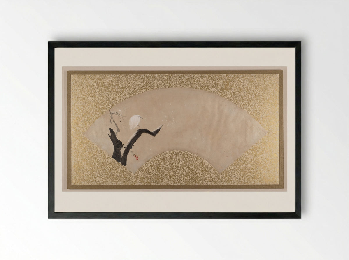 Egret on Tree Stump - Shibata Zeshin - Framed Print Black