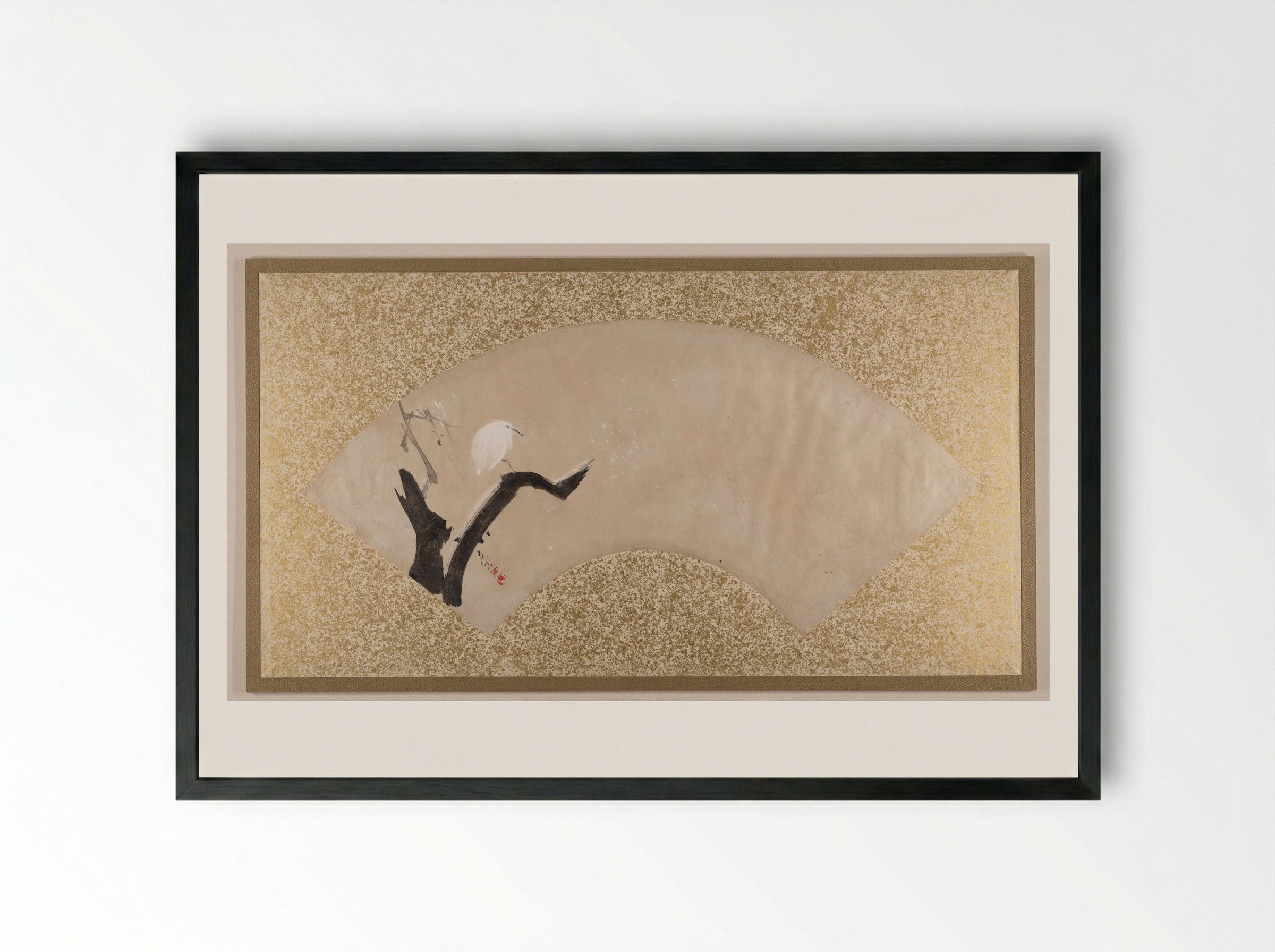 Egret on Tree Stump - Shibata Zeshin - Framed Print Black