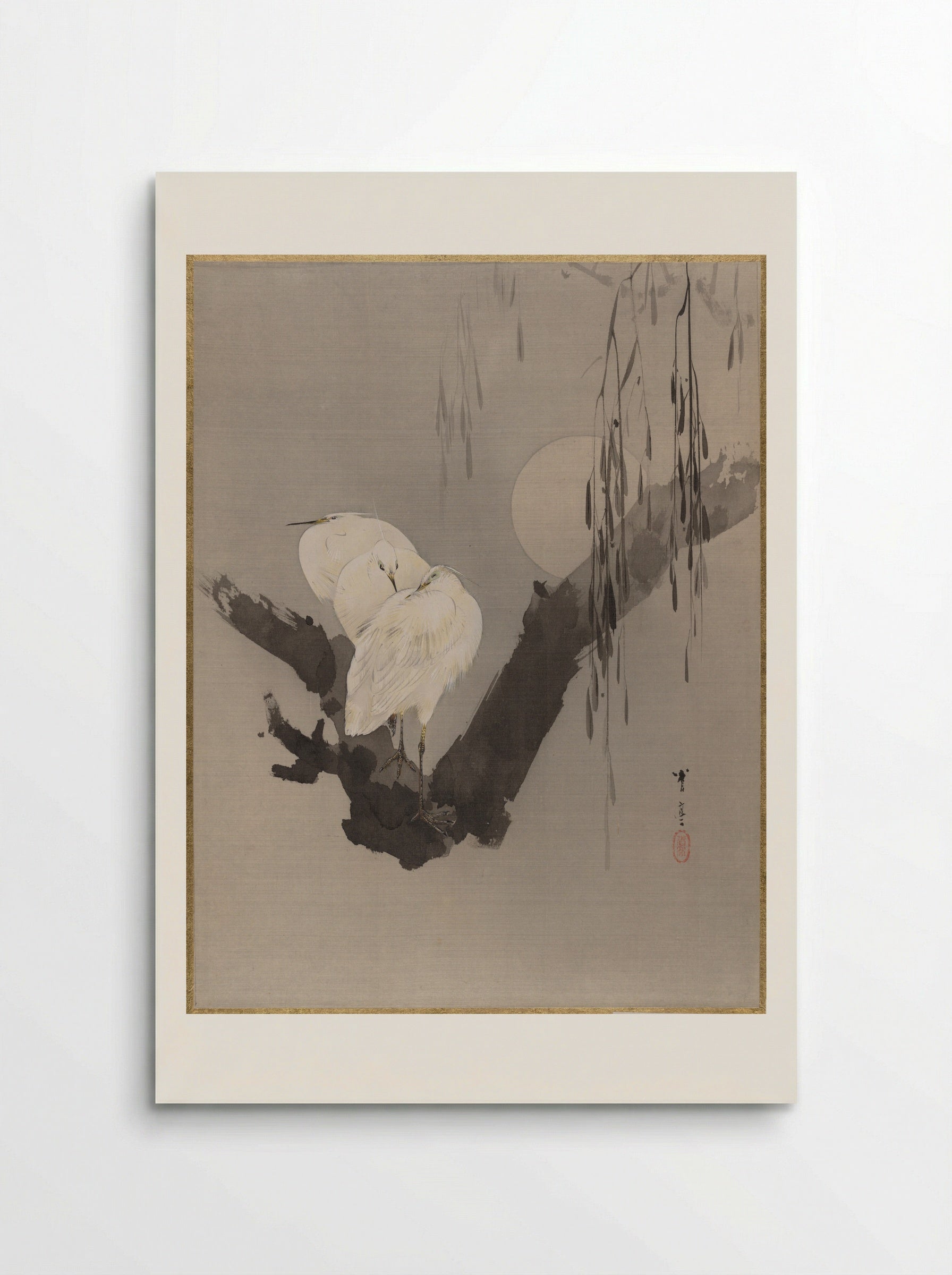 Egrets in a Tree at Night - Watanabe Seitei - Poster