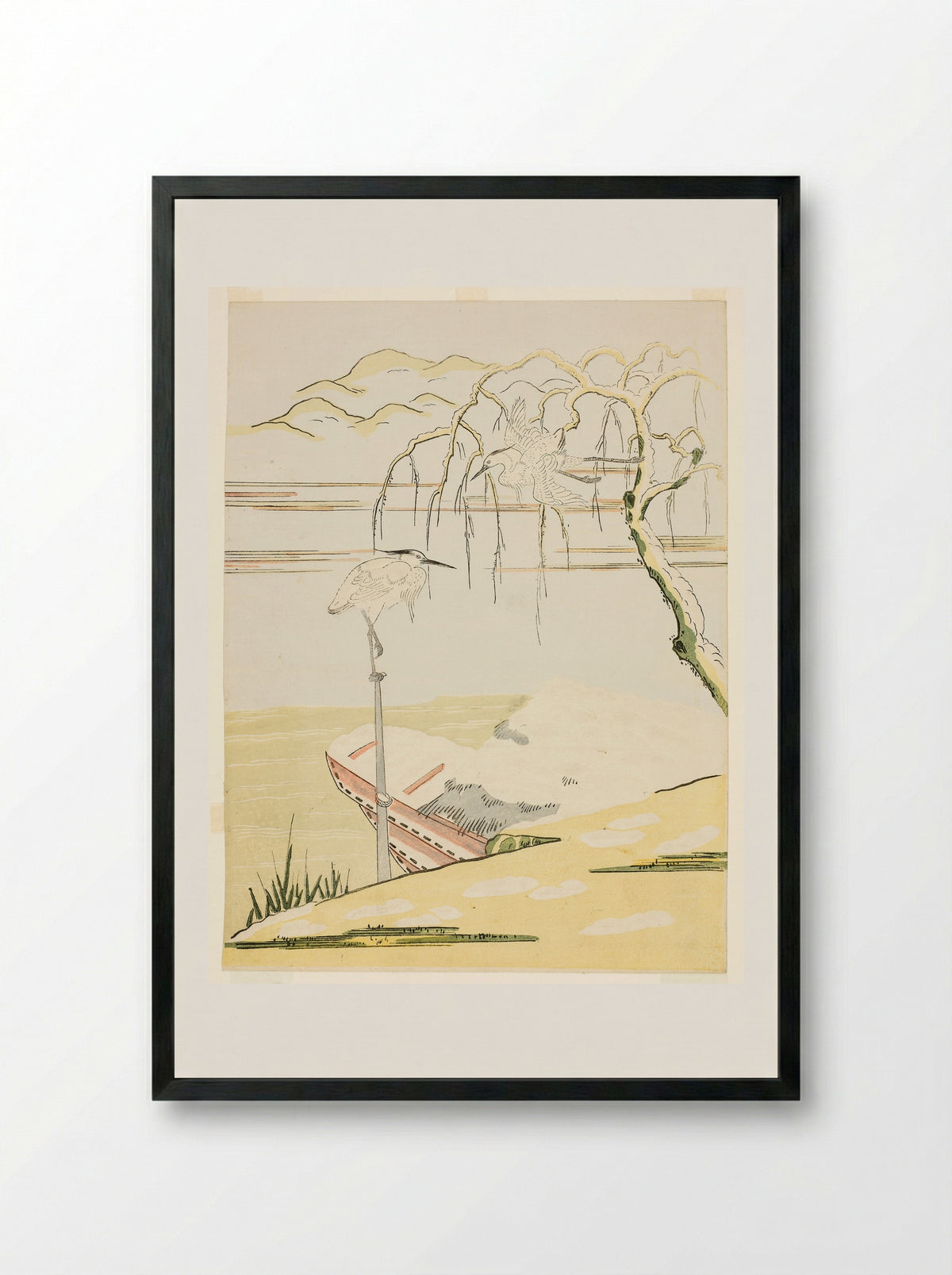 Egrets in the Snow - Suzuki Harunobu - Framed Print Black