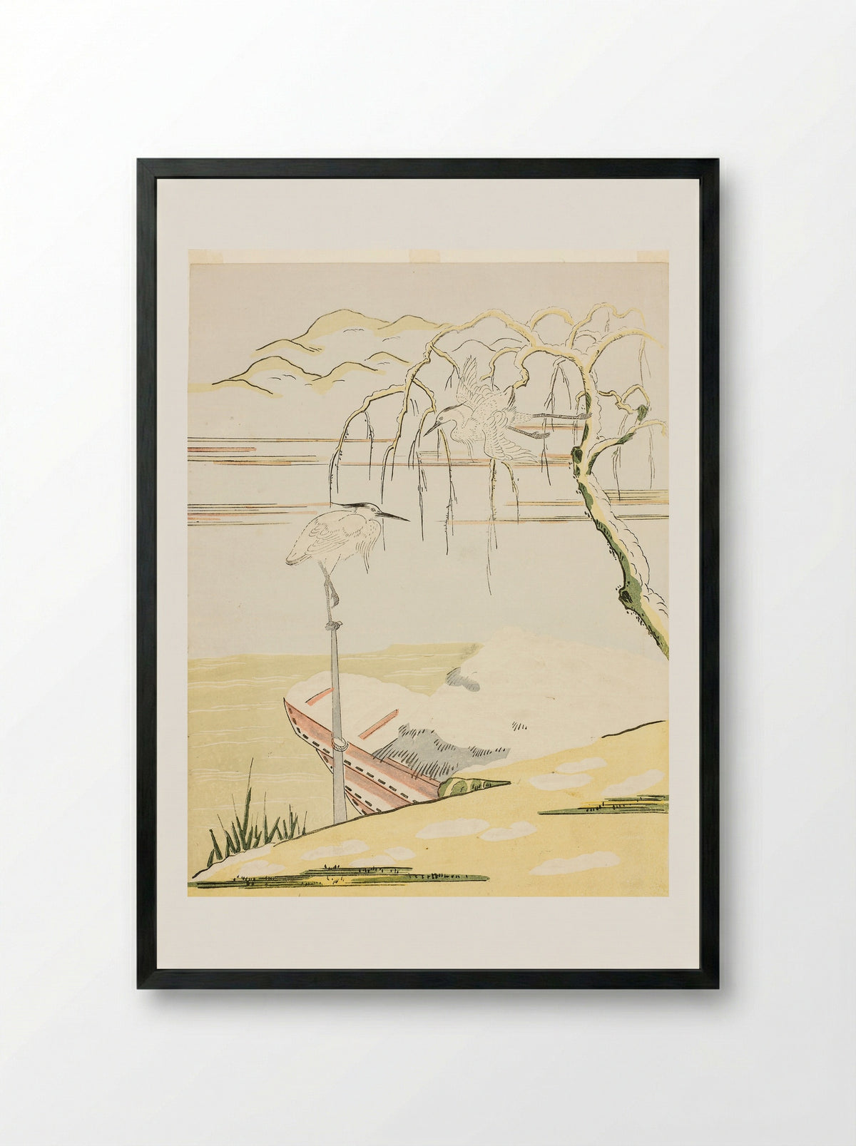 Egrets in the Snow - Suzuki Harunobu - Framed Print Black