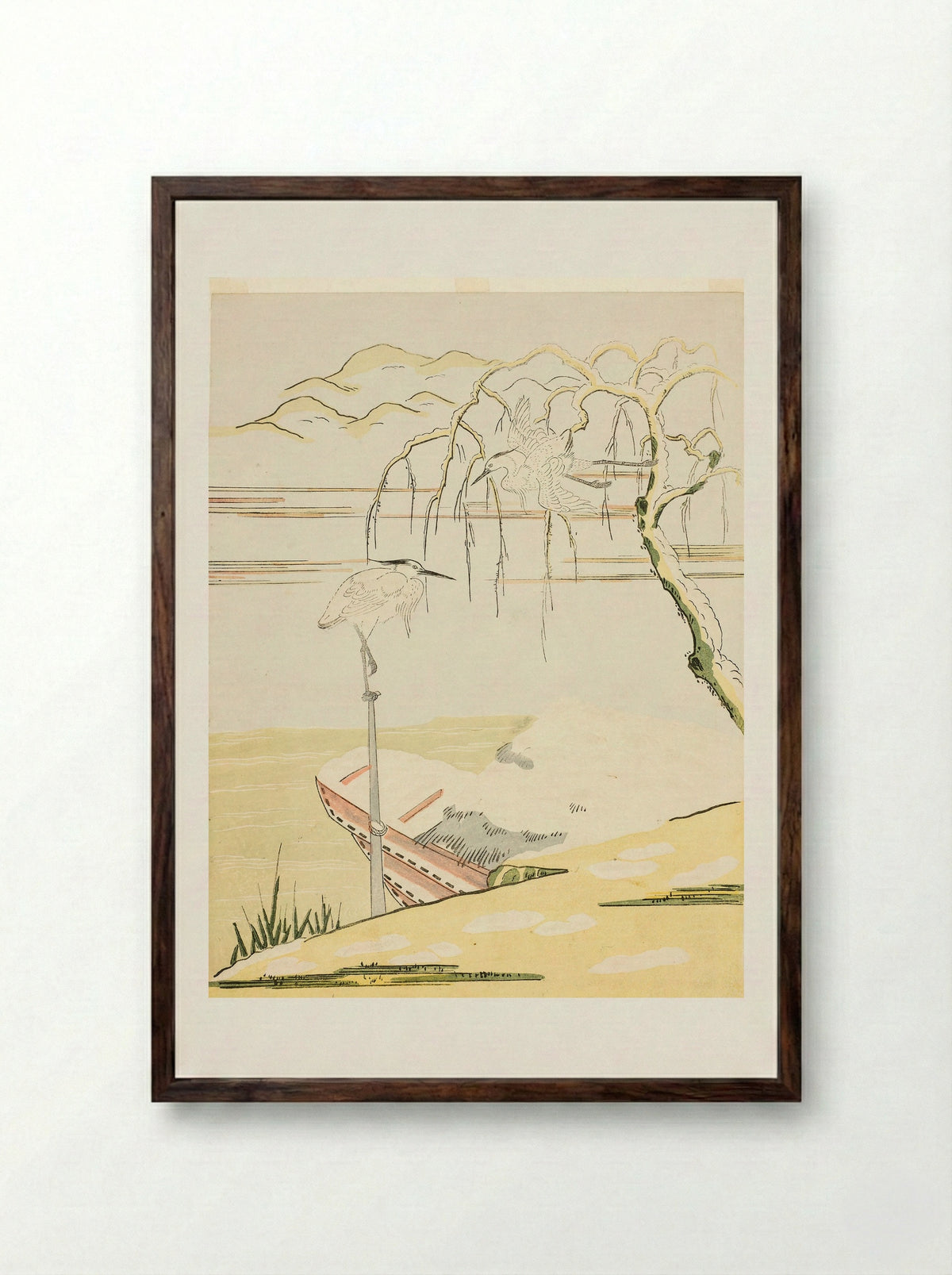 Egrets in the Snow - Suzuki Harunobu - Framed Print Dark Wood