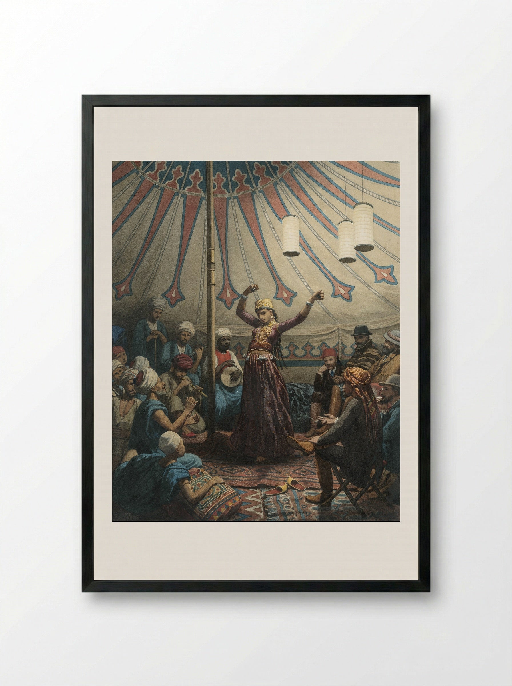 Egyptian Dancer in a Tent, with Musicians and Spectators - Willem de Famars Testas - Framed Print Black