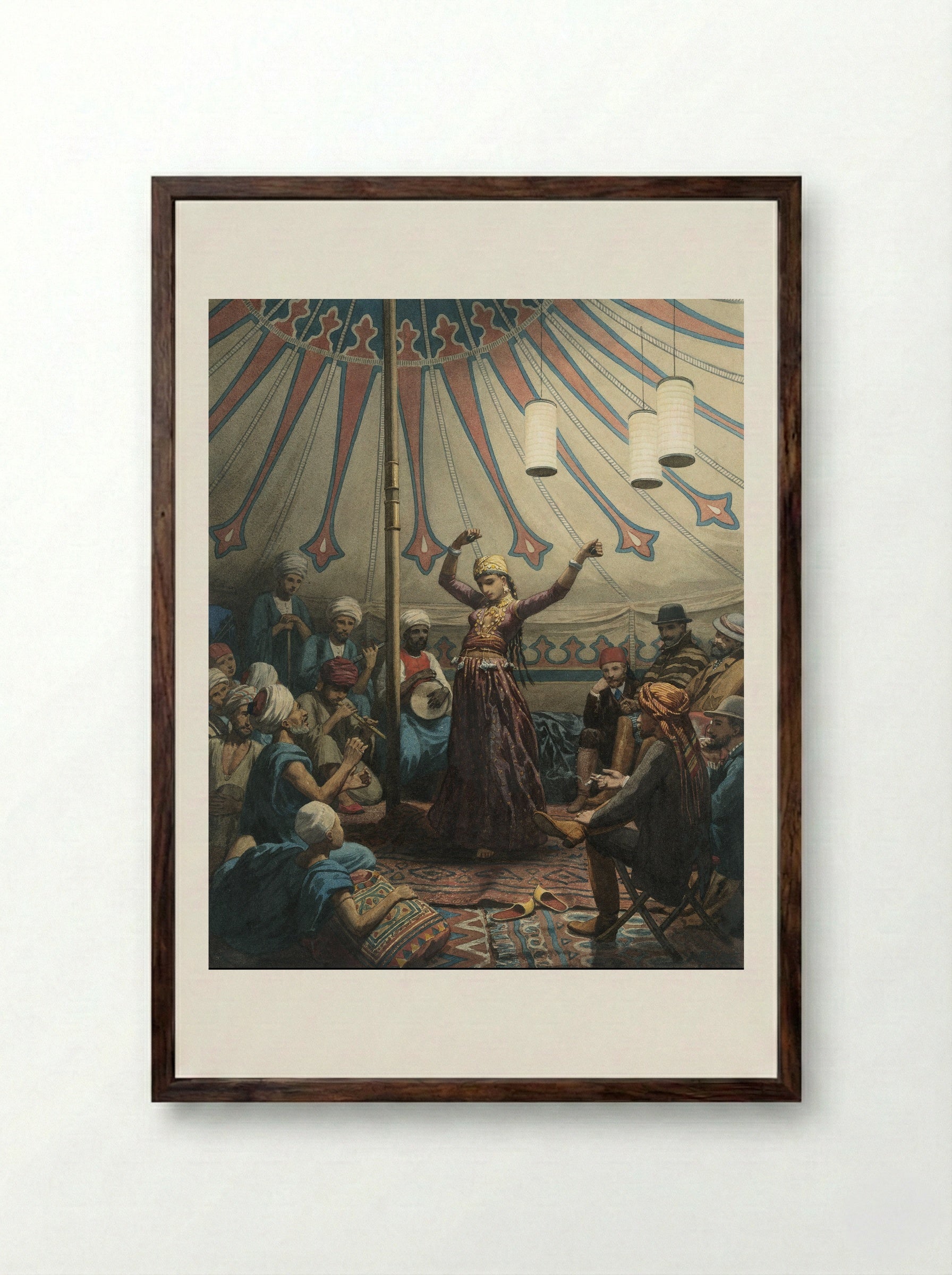 Egyptian Dancer in a Tent, with Musicians and Spectators - Willem de Famars Testas - Framed Print Dark Wood