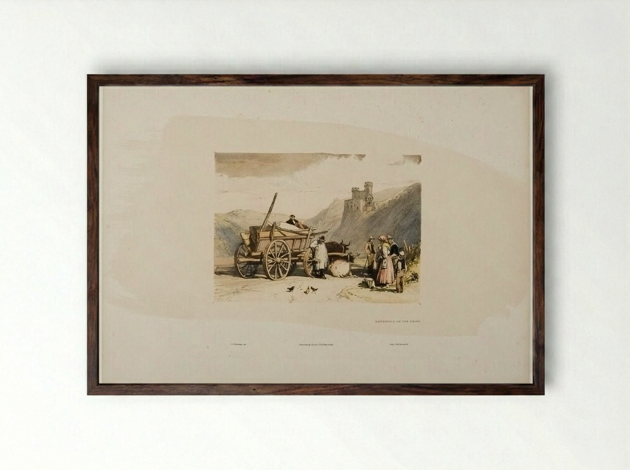 Ehrenfels on the Rhine - James Duffield Harding - Framed Print Dark Wood