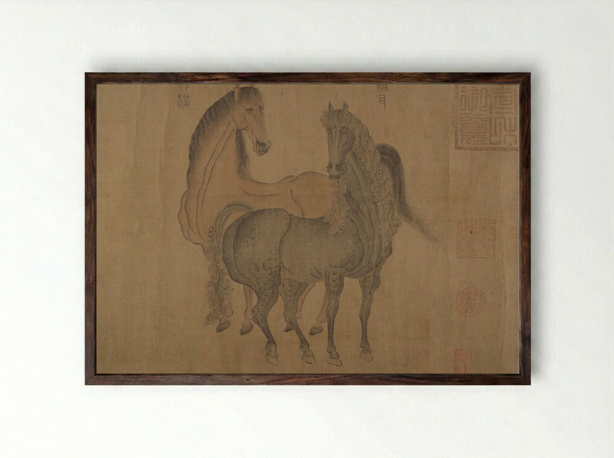Eight Horses - Zhao Mengfu - Framed Print Dark Wood