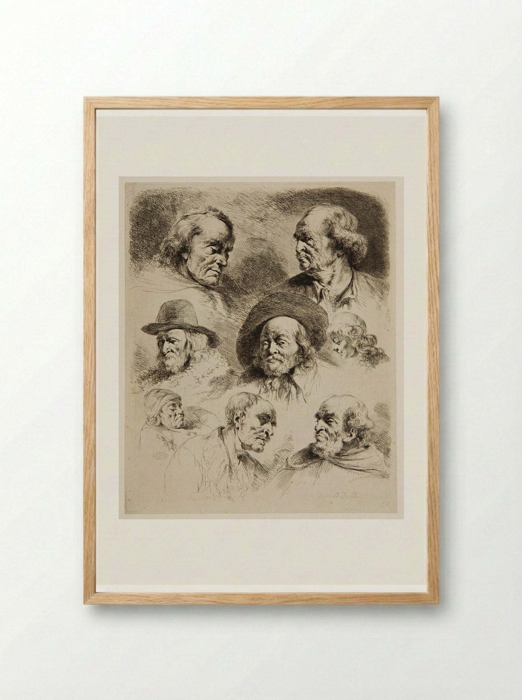 Eight Studies of Heads - Jean-Jacques de Boissieu - Framed Print Wood