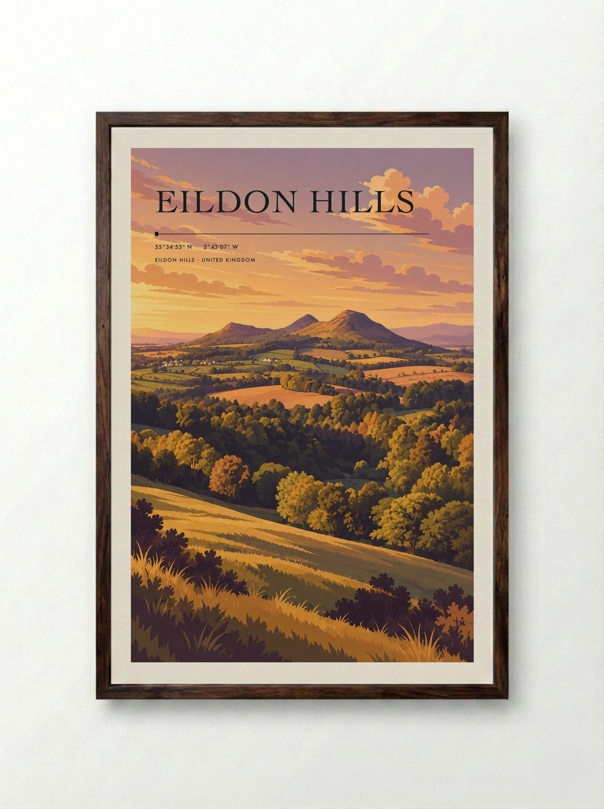Eildon Hills | Travel Poster - Framed Print Dark Wood