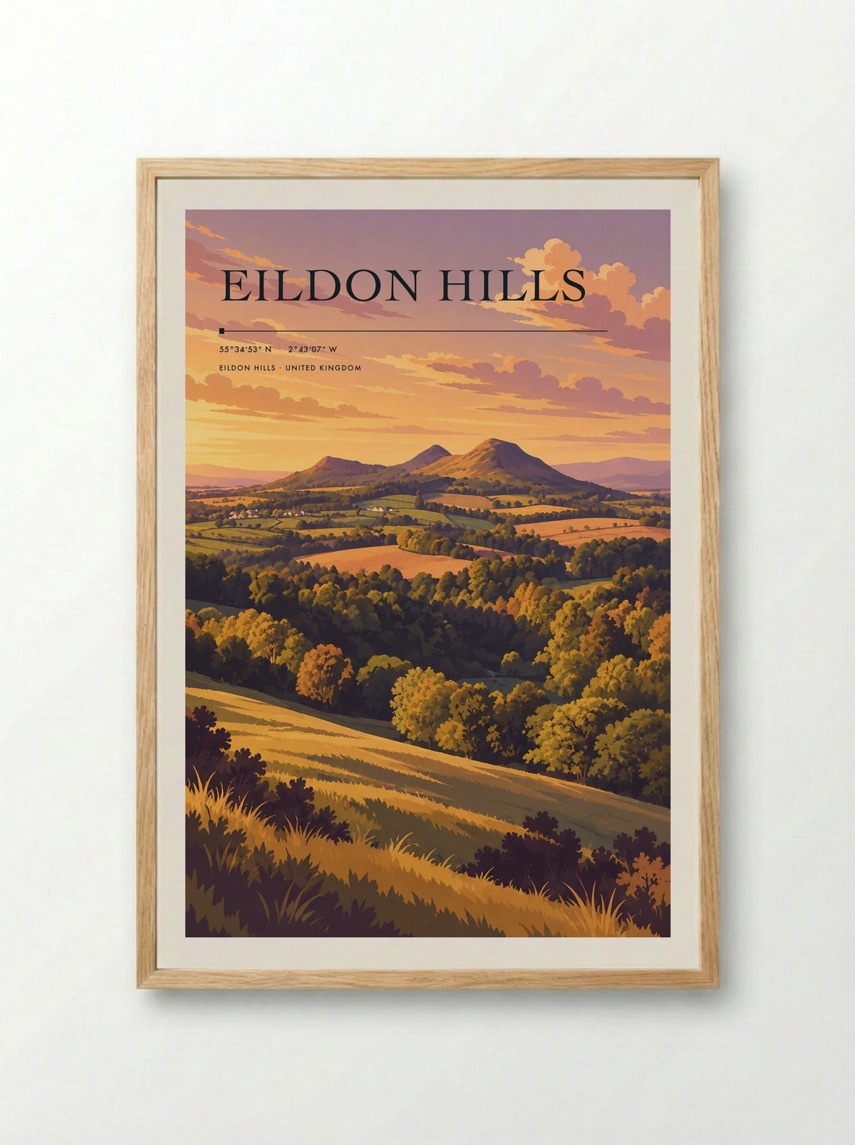 Eildon Hills | Travel Poster - Framed Print Wood
