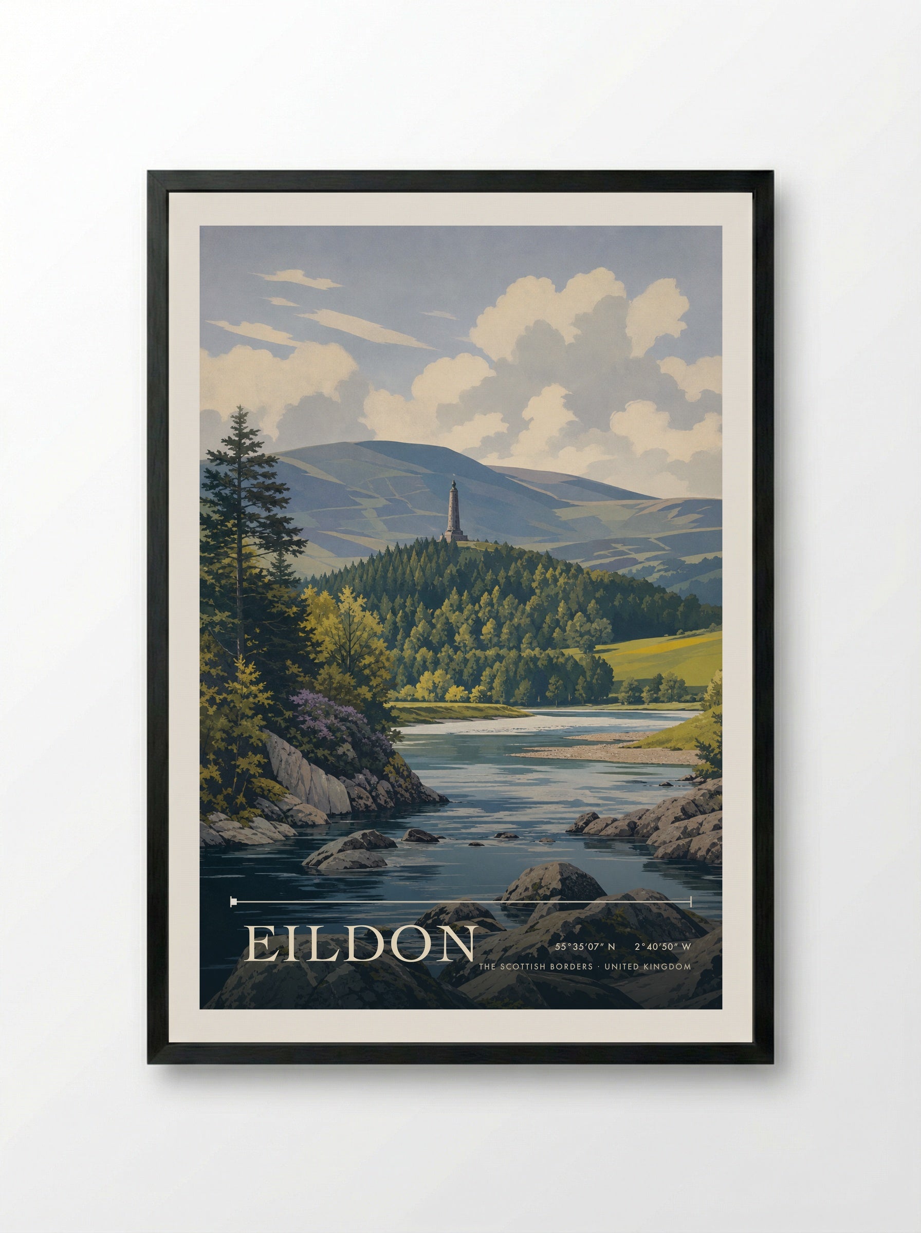 Eildon The Scottish Borders United Kingdom Travel Poster - Framed Print Black
