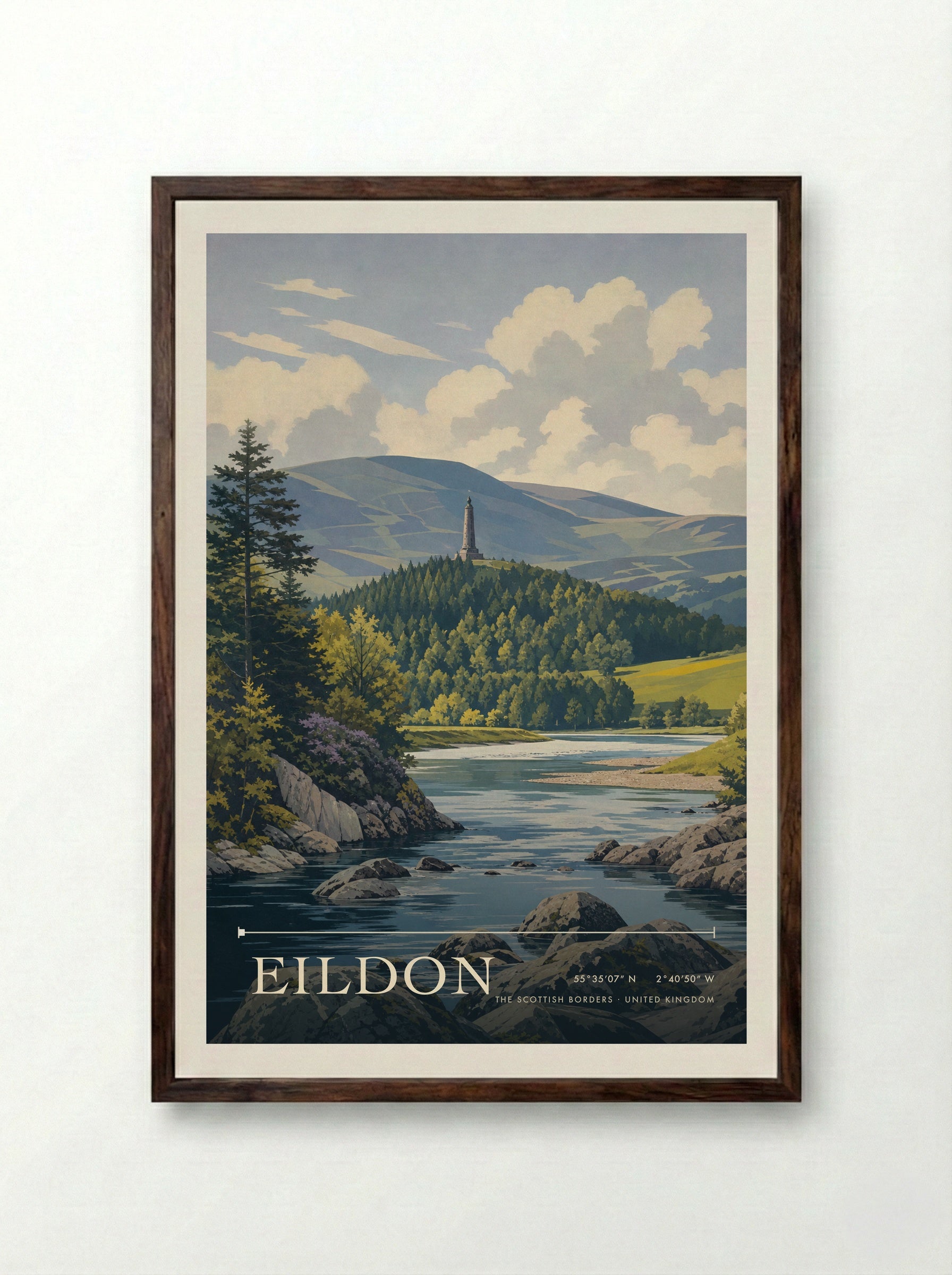 Eildon The Scottish Borders United Kingdom Travel Poster - Framed Print Dark Wood