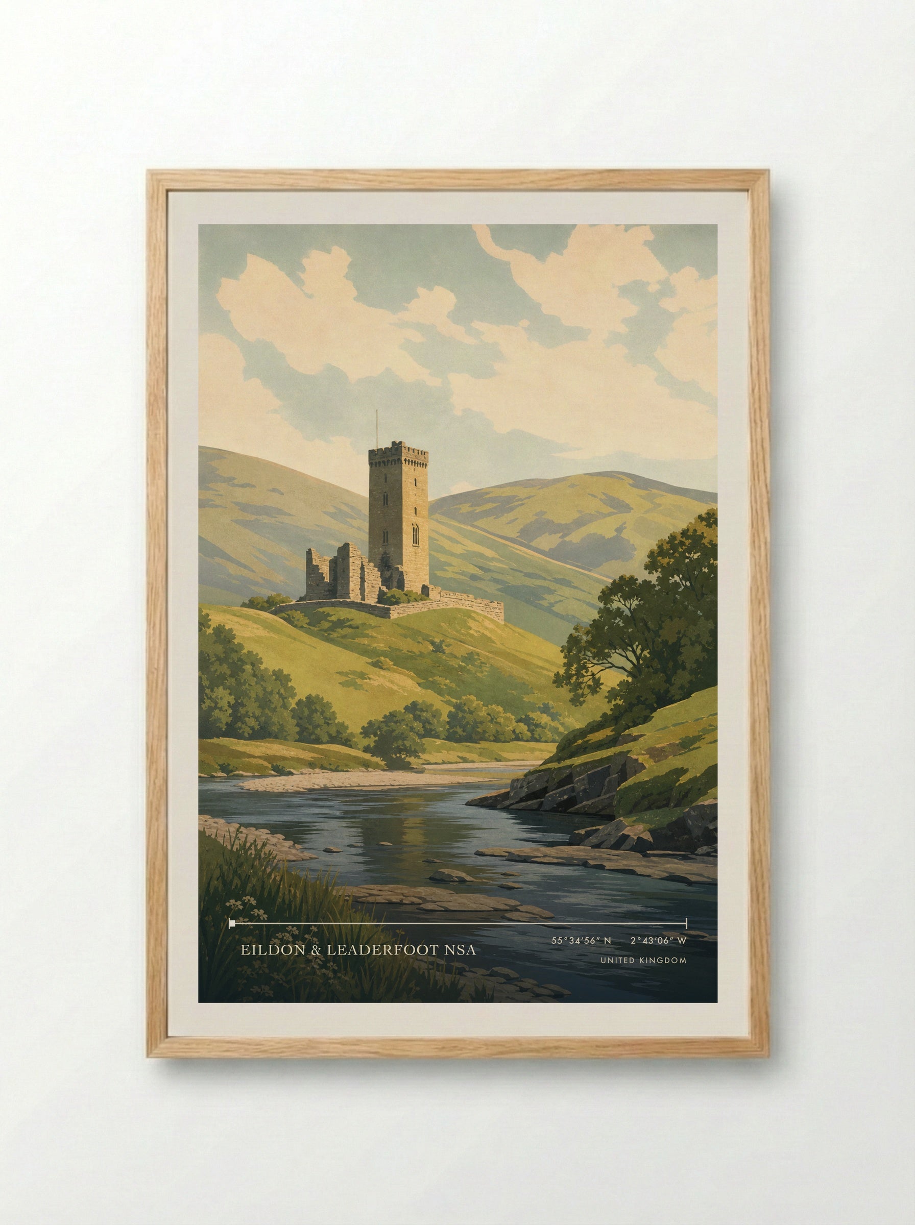 Eildon and Leaderfoot National Scenic Area United Kingdom Travel Poster - Framed Print Wood