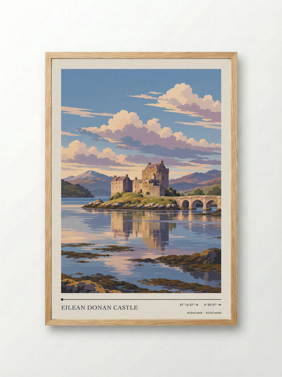 Eilean Donan Castle, Highland | Travel Poster - Framed Print Wood