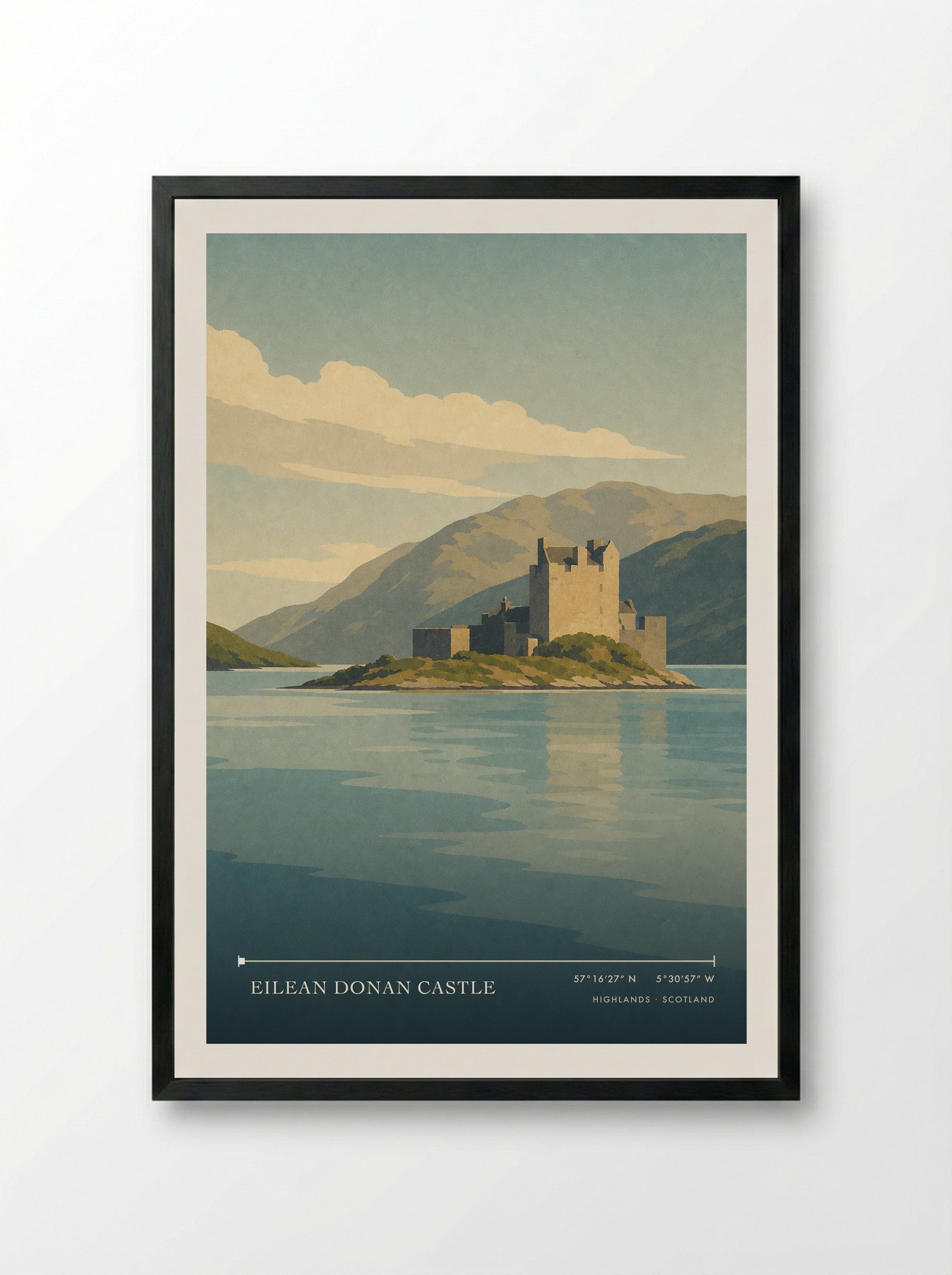 Eilean Donan Castle Travel Poster Artwork - Framed Print Black